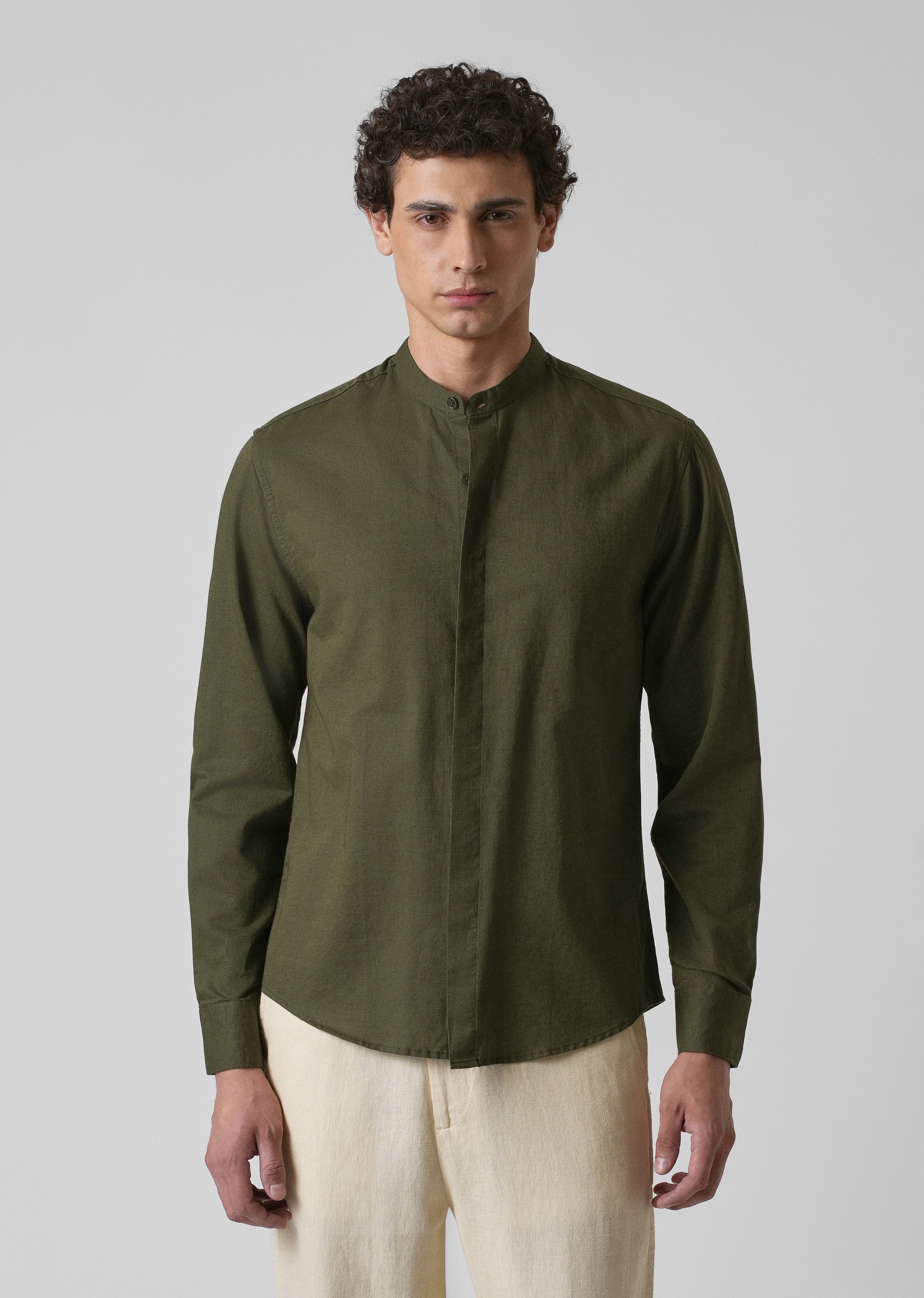Dark Green Cotton Linen Shirt - Image 3