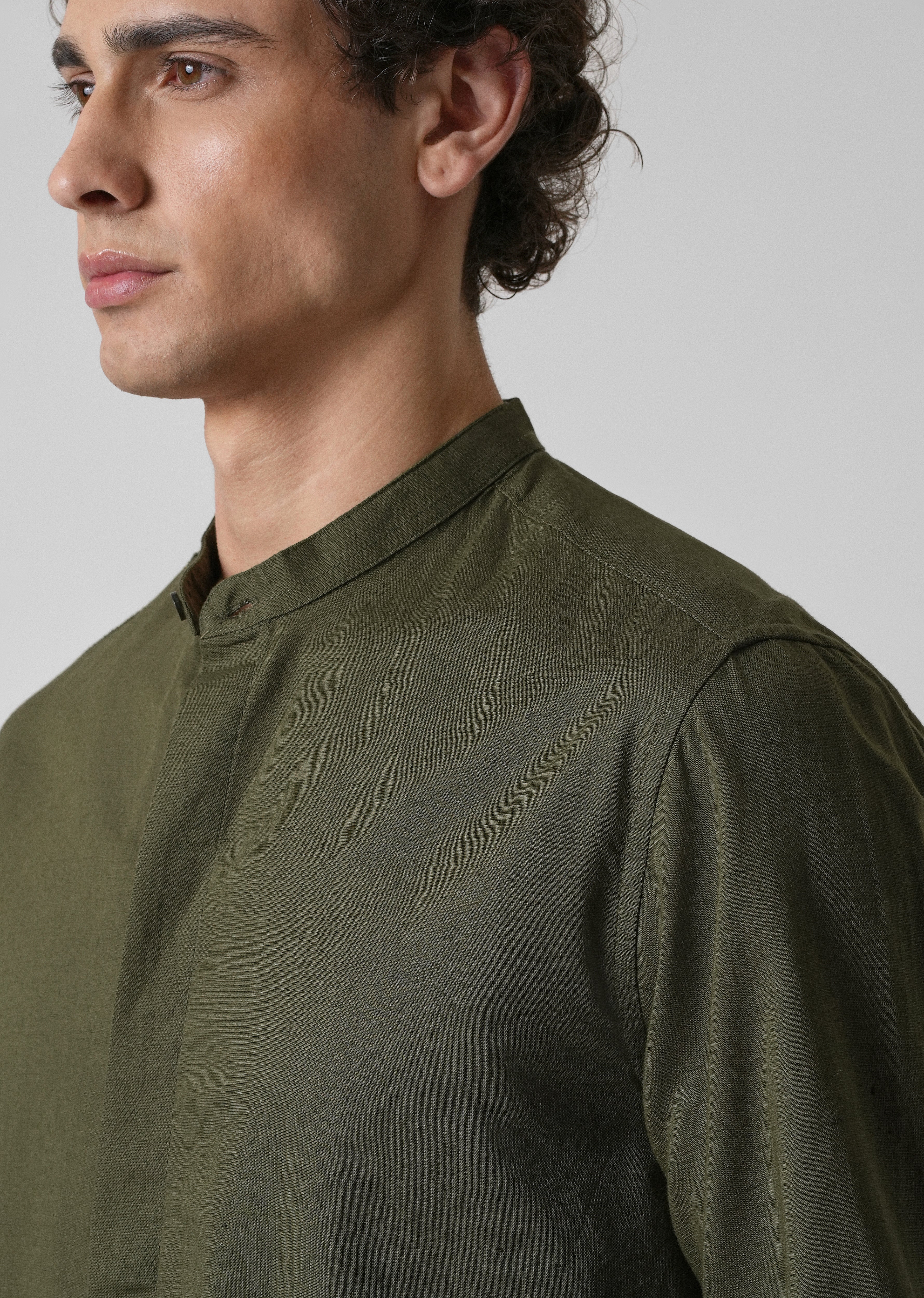 Dark Green Cotton Linen Shirt - Image 5