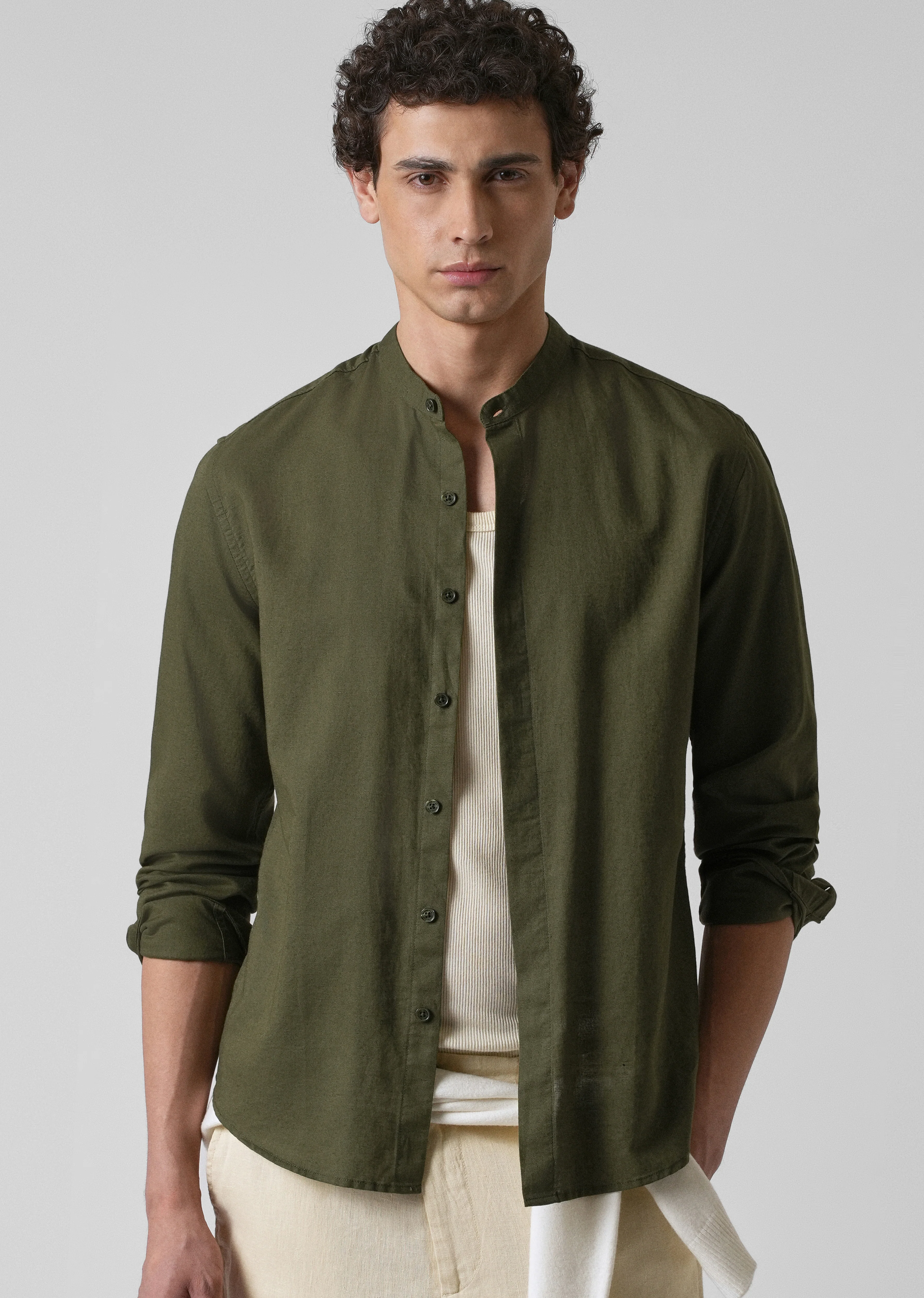Dark Green Cotton Linen Shirt - Image 7