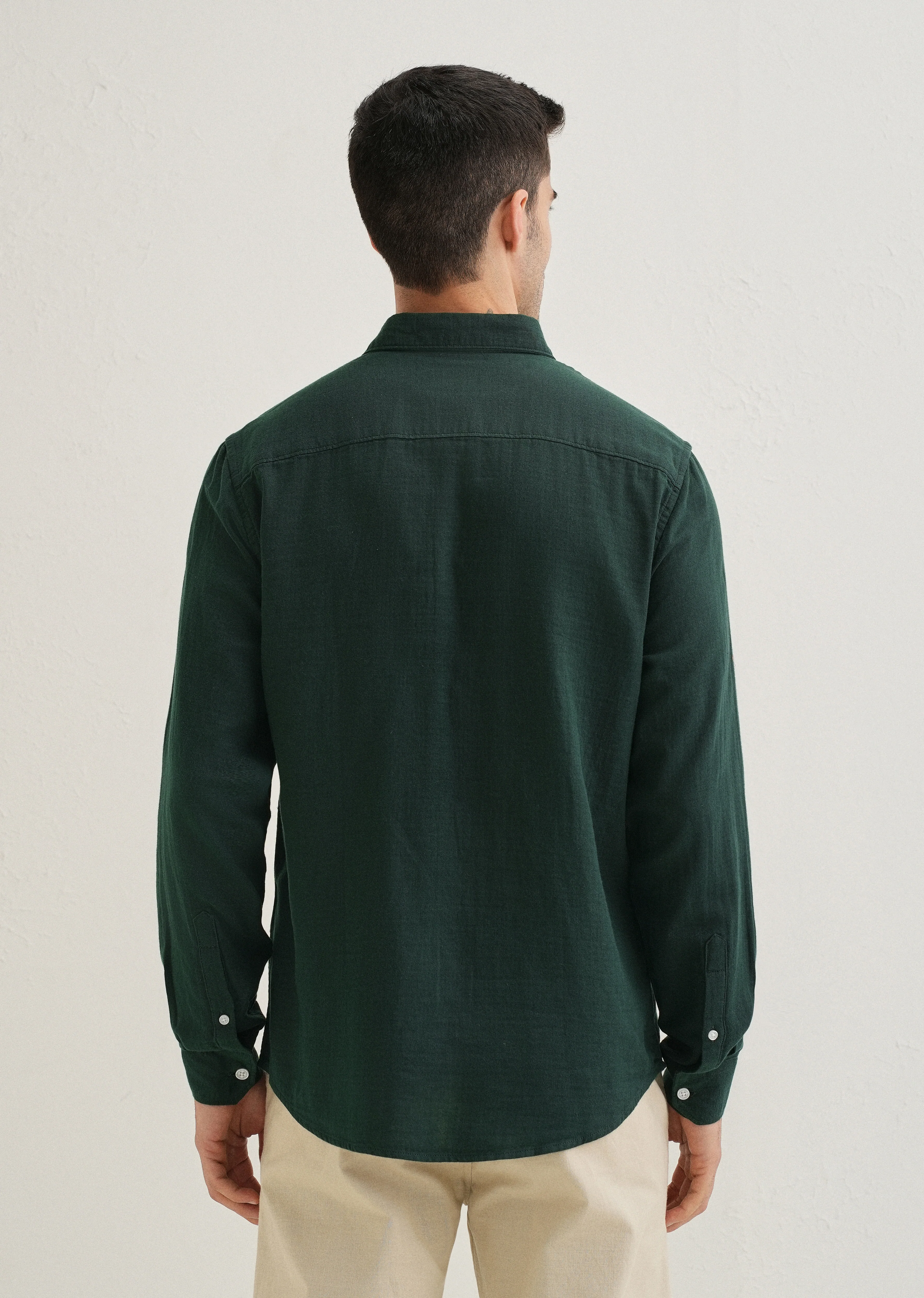 Dark Green Double Cloth Cotton Shirt - Image 2