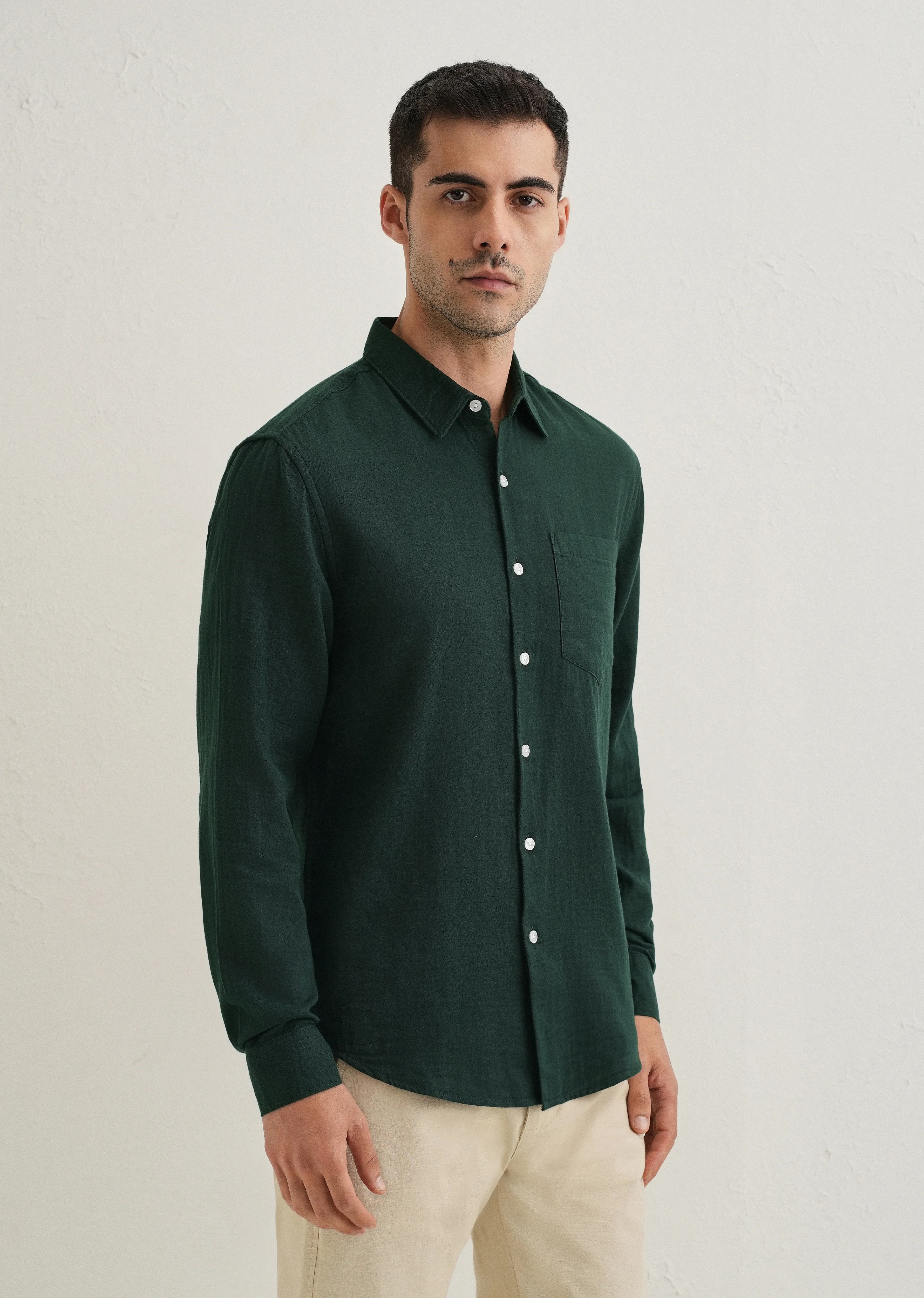 Dark Green Double Cloth Cotton Shirt - Image 4