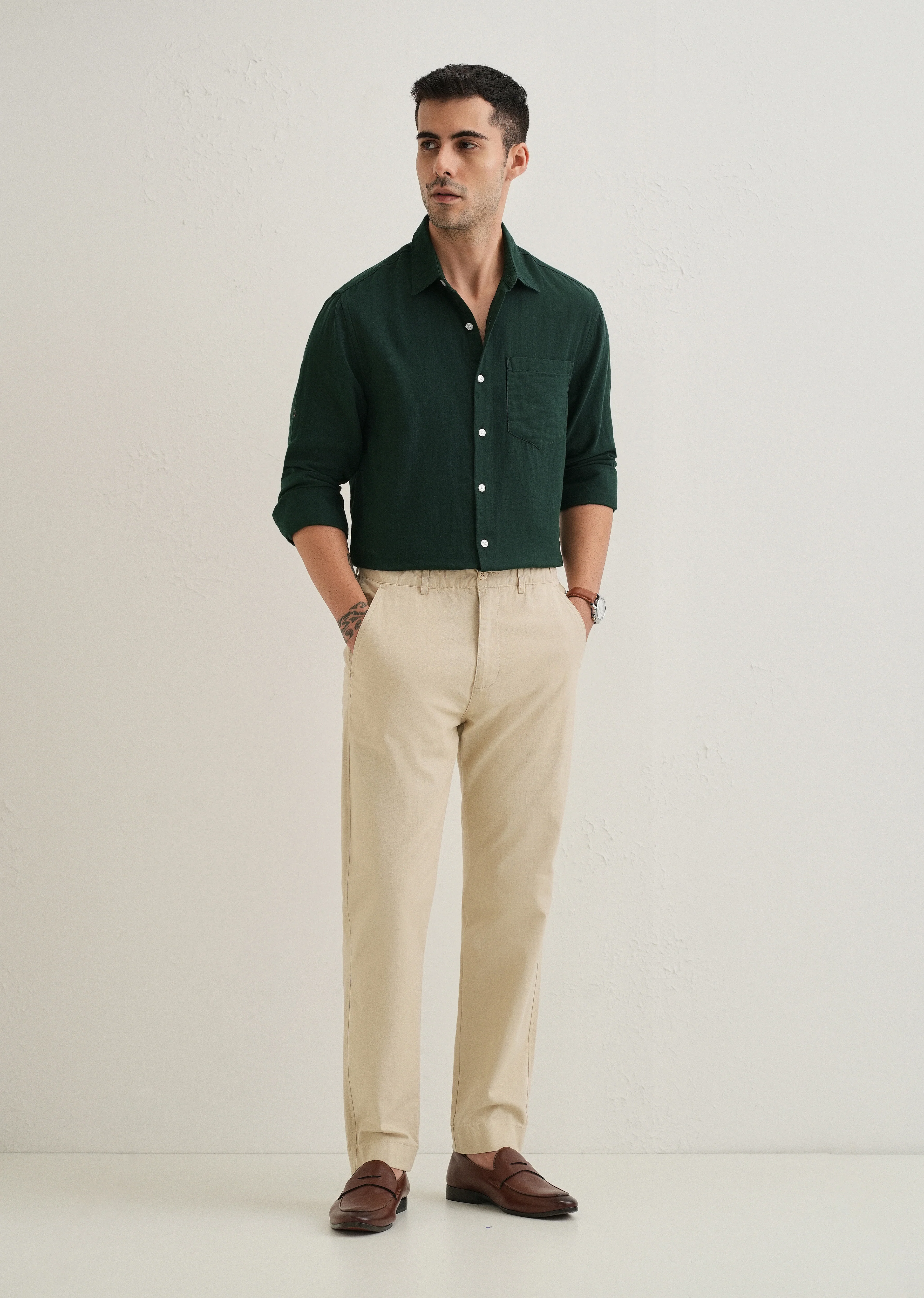Dark Green Double Cloth Cotton Shirt - Image 6