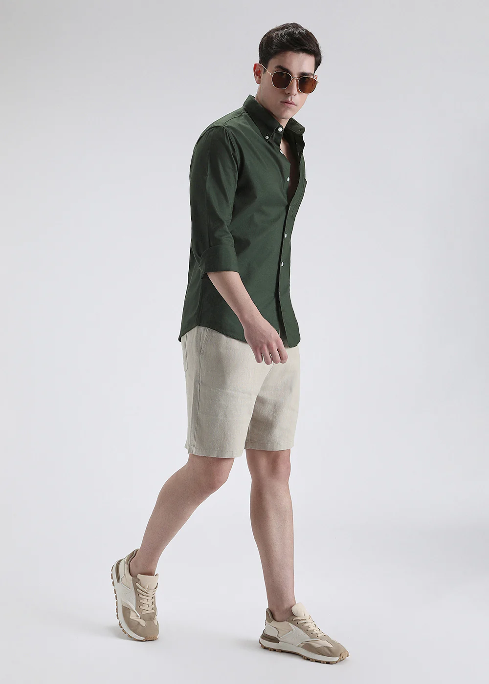 Dark Green Plain Cotton Oxford Shirt - Image 6
