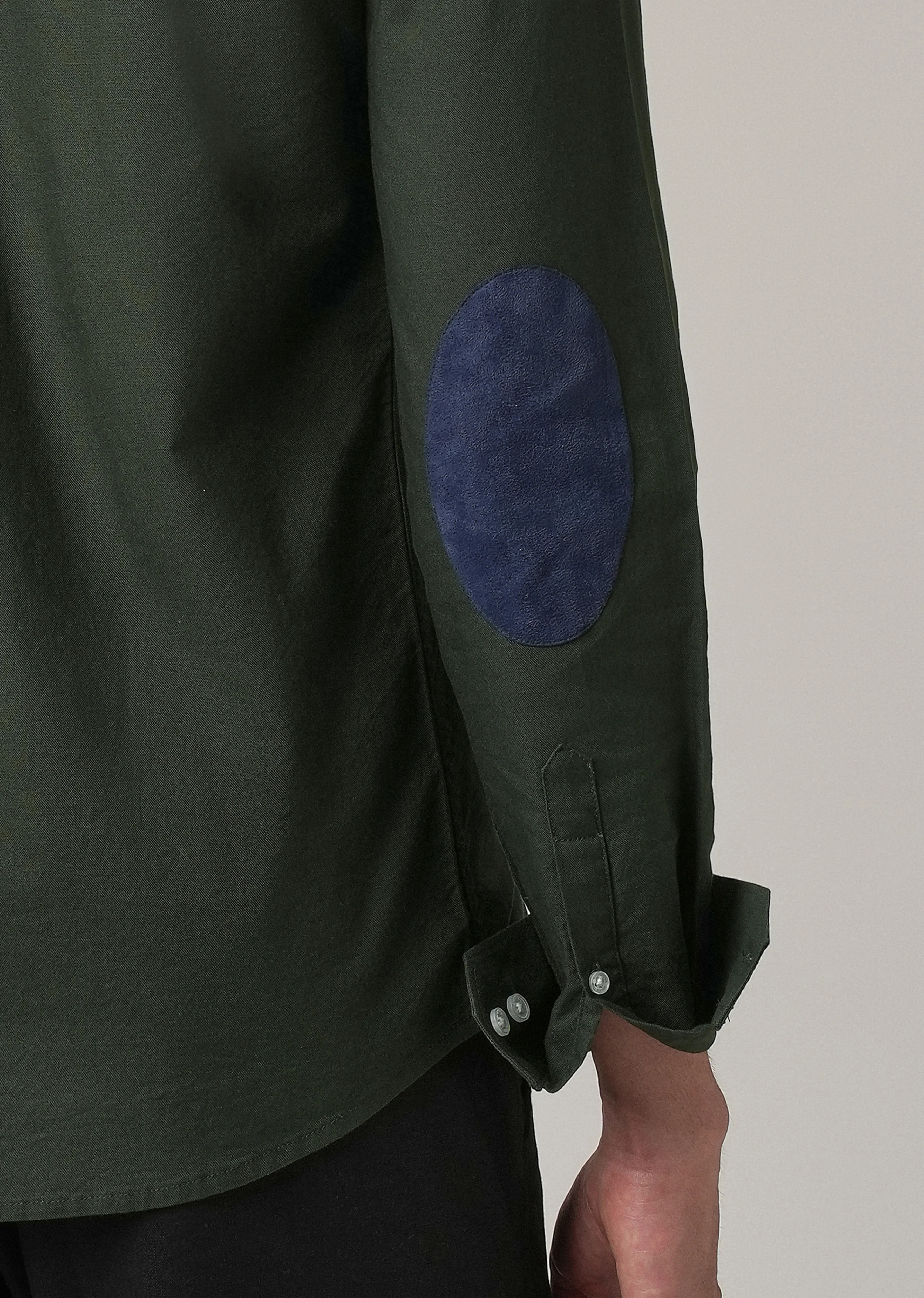 Dark Green Plain Elbow Patch Oxford Shirt - Image 2