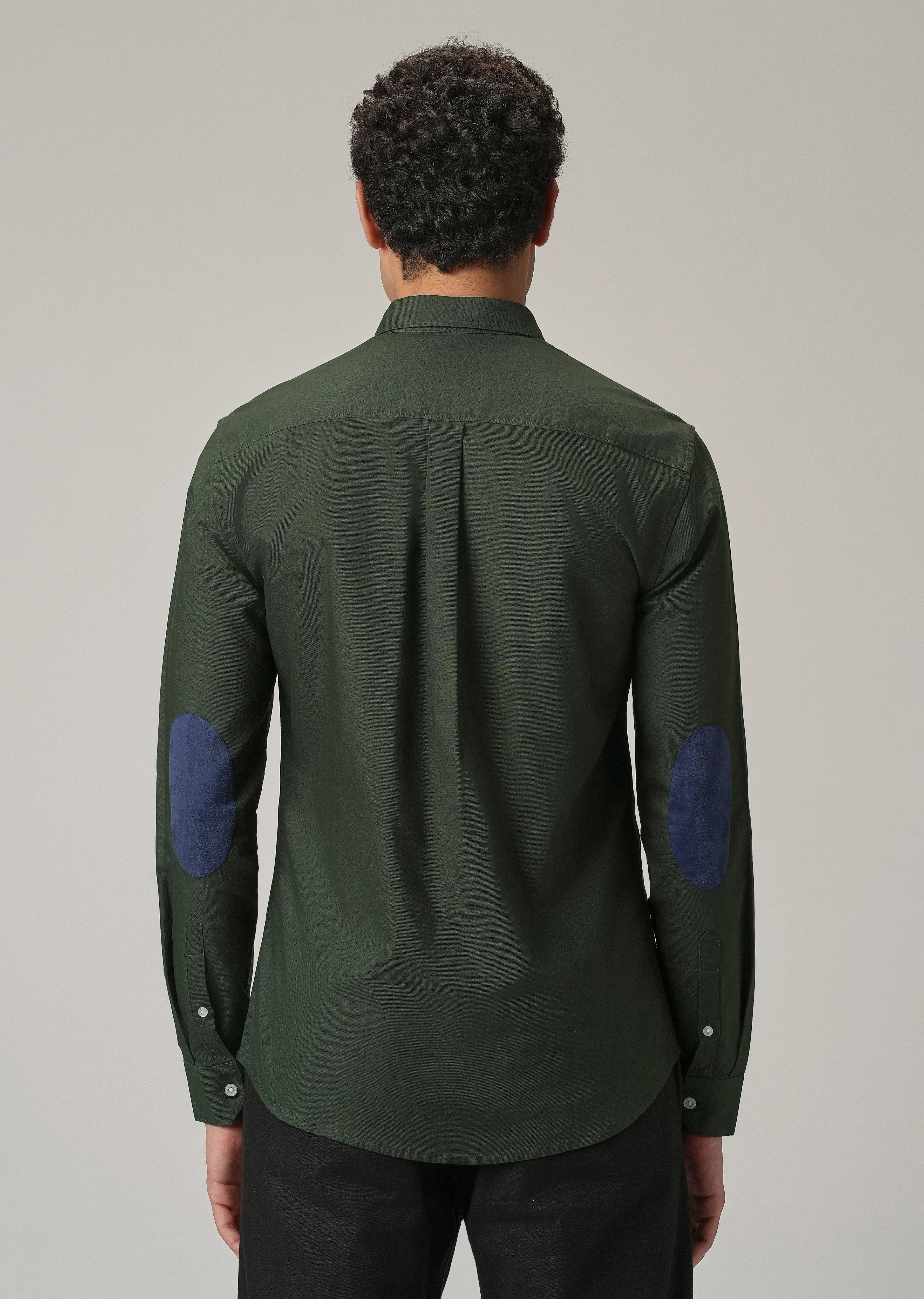 Dark Green Plain Elbow Patch Oxford Shirt - Image 3