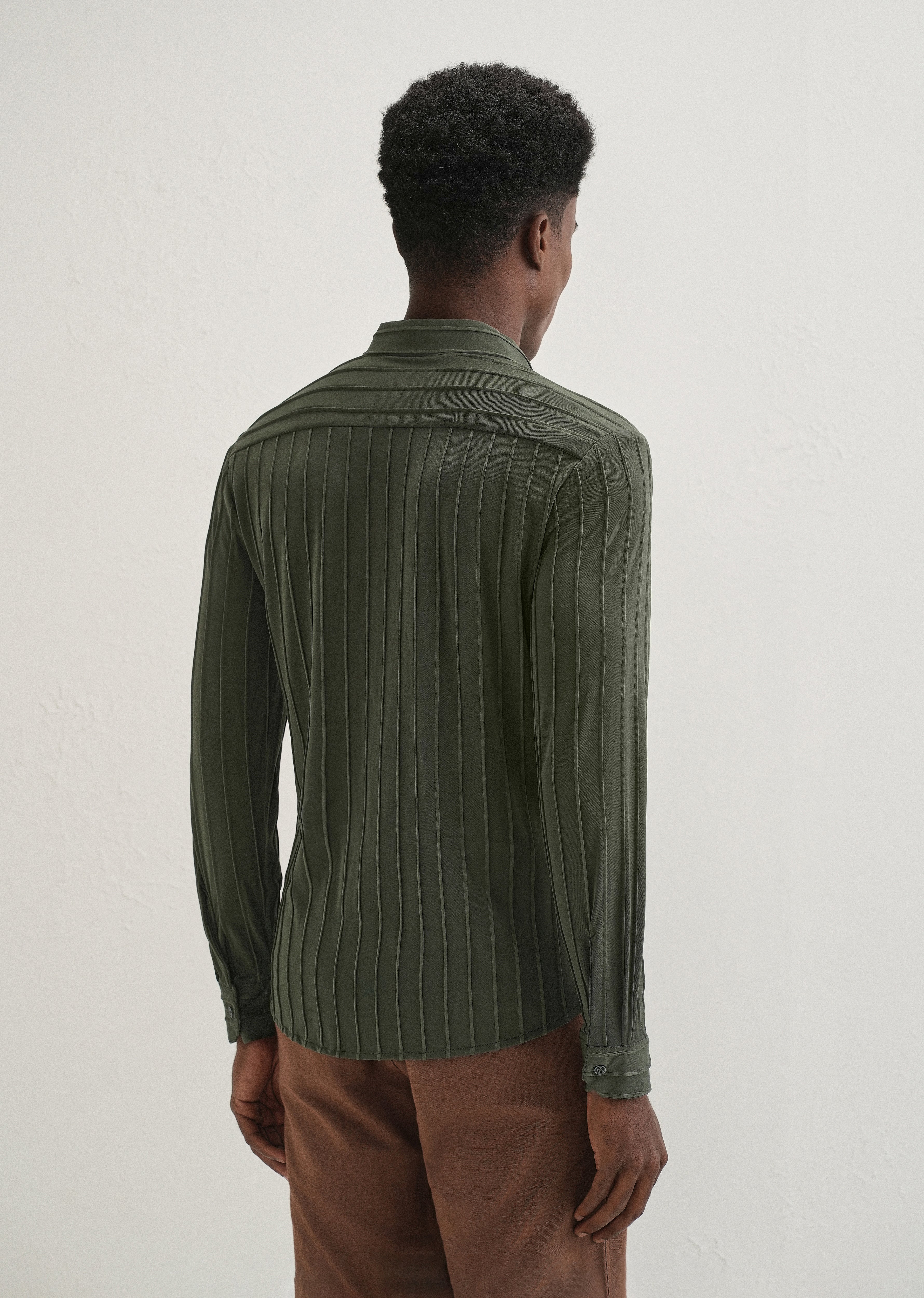 Dark Green Plain Stripe Shirt - Image 4
