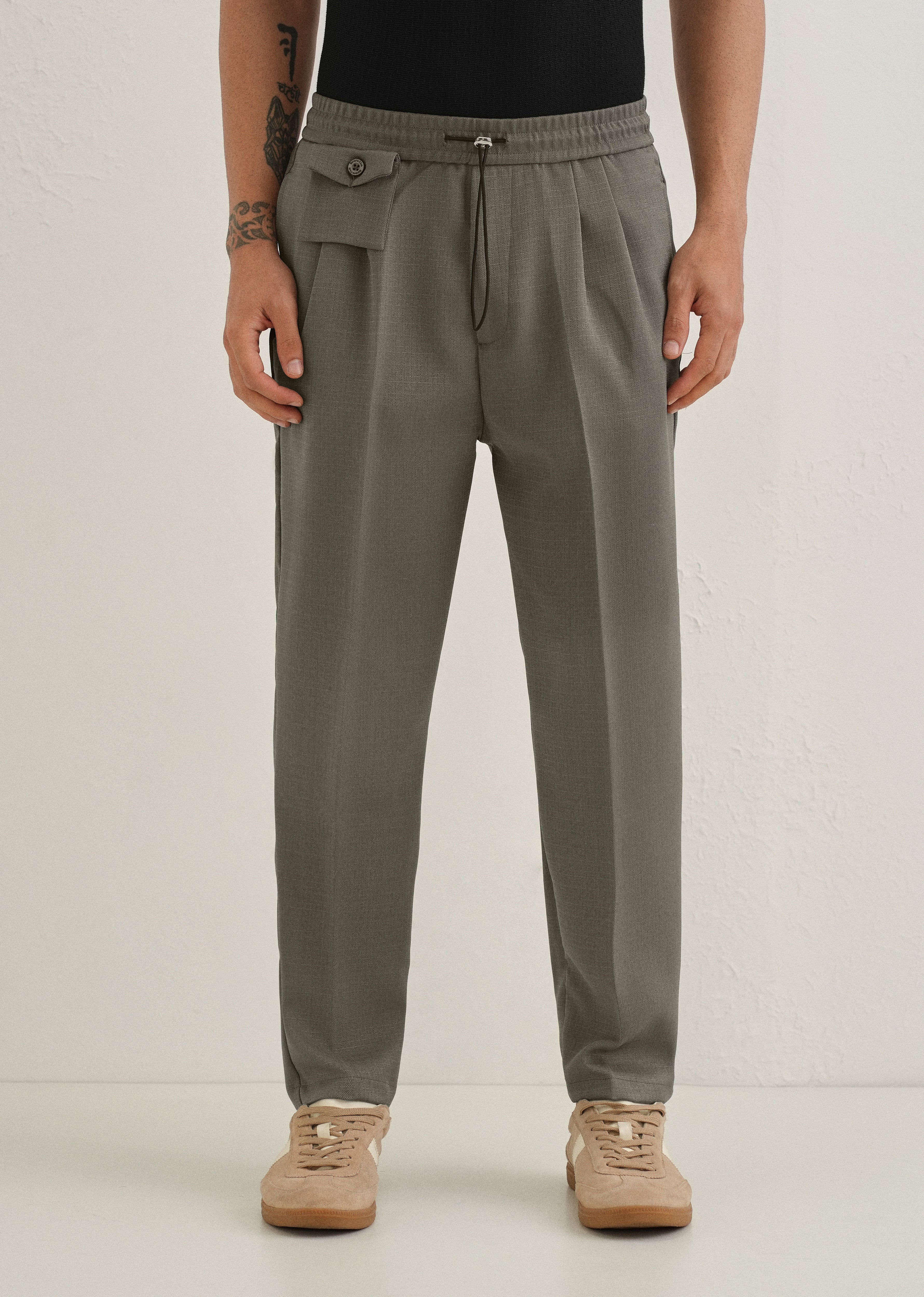 Dark Green Pleated Korean Pant - Image 3