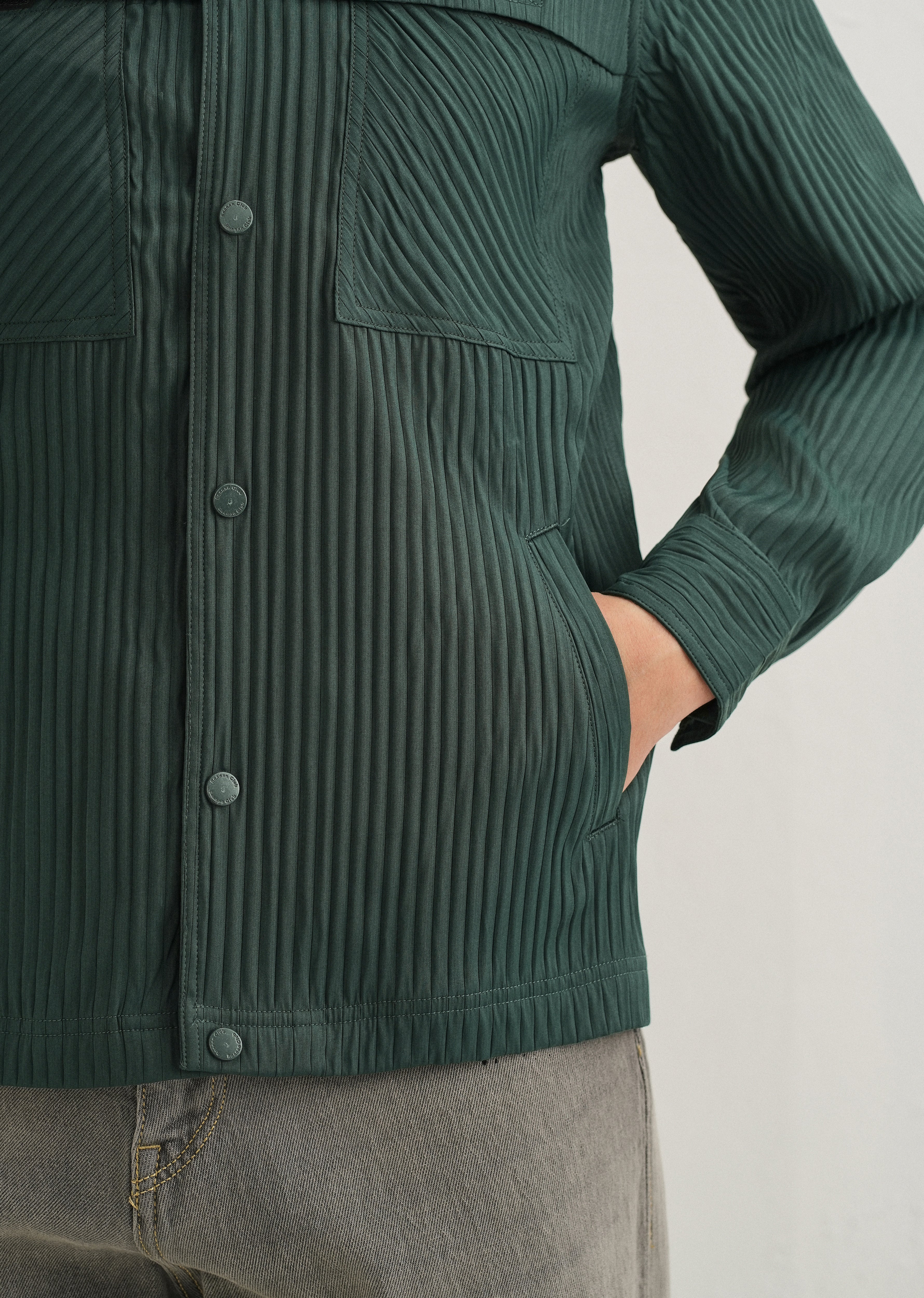 Dark Green Textured Utility Shacket - Image 3
