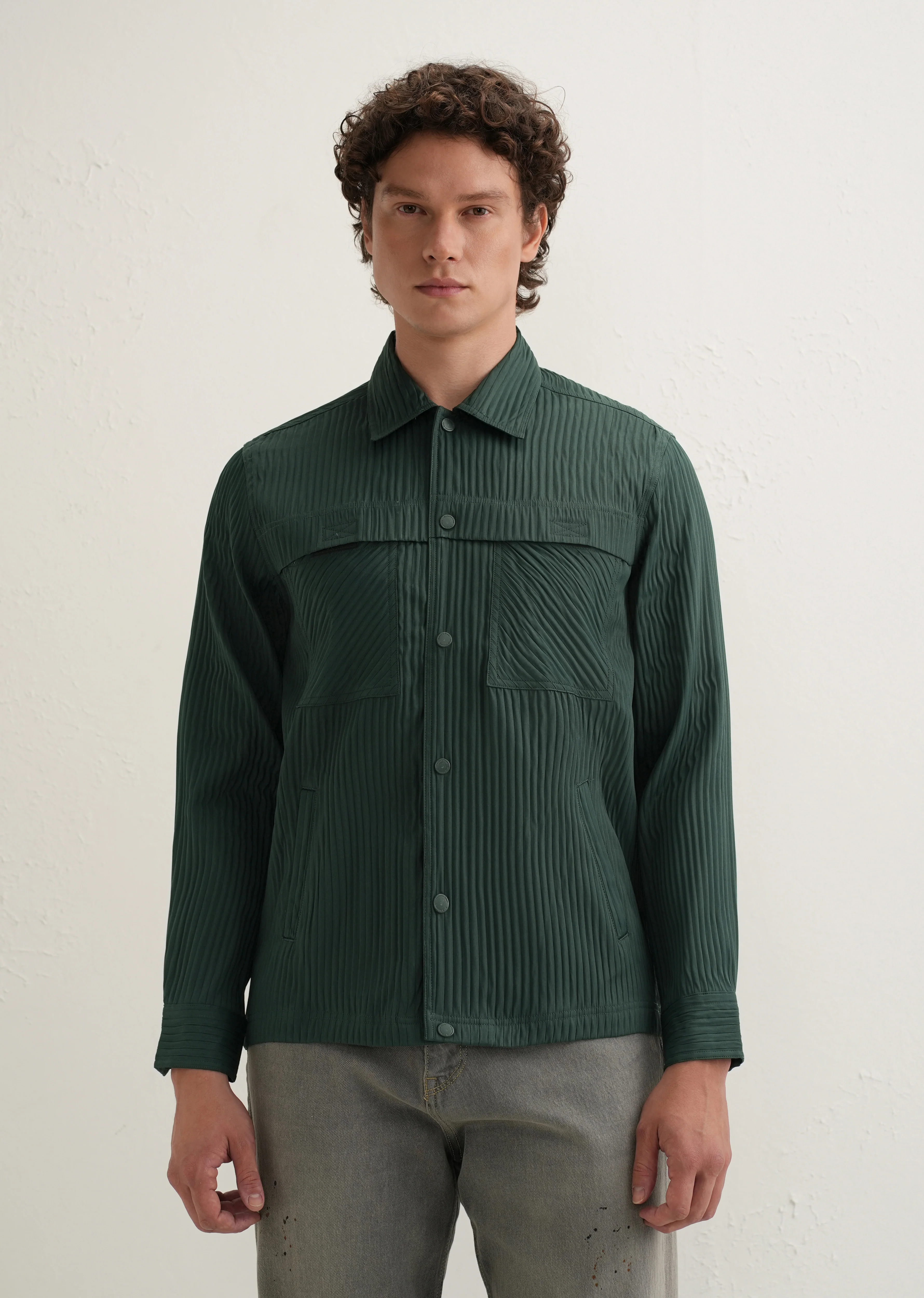 Dark Green Textured Utility Shacket - Image 4