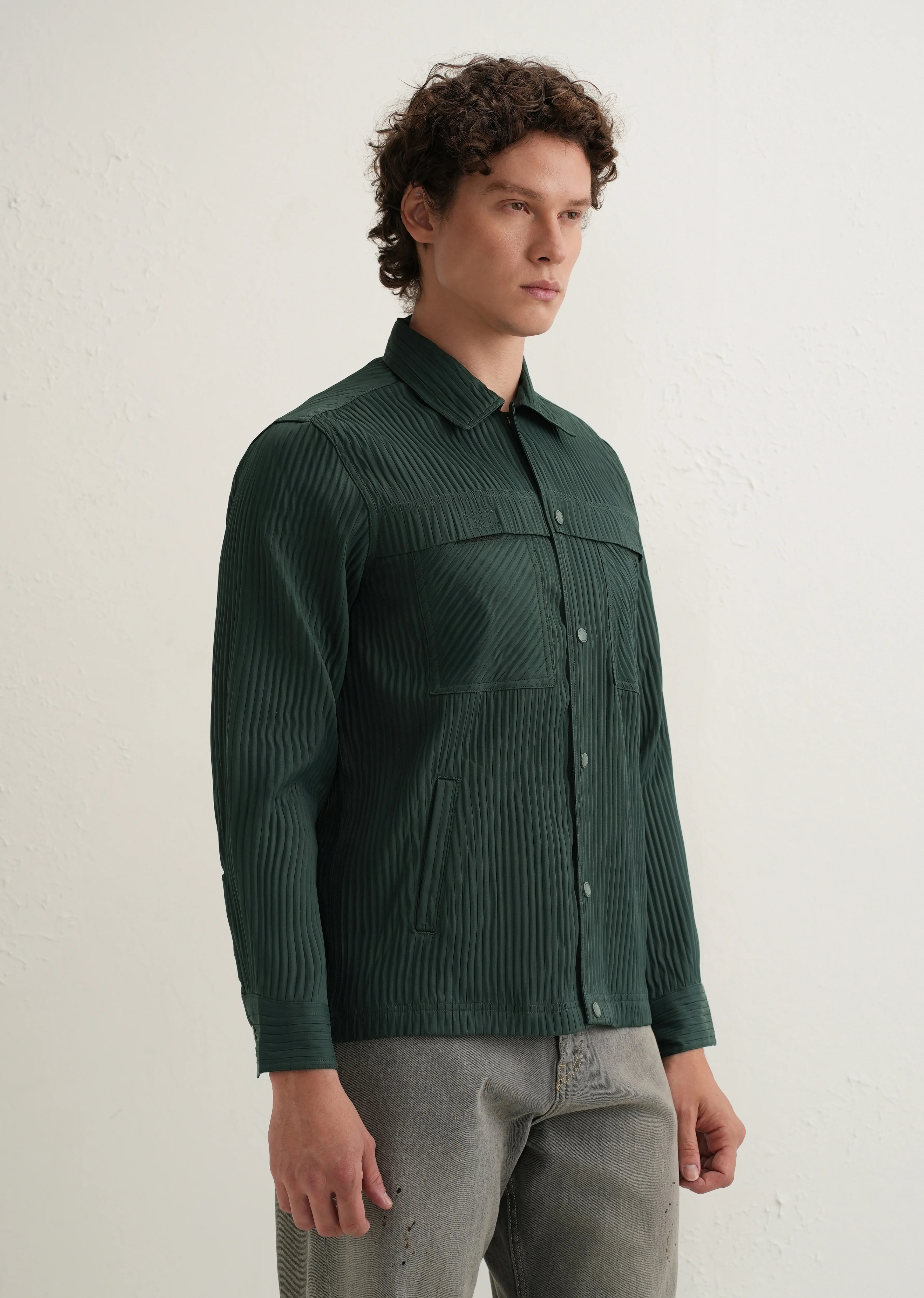 Dark Green Textured Utility Shacket - Image 6