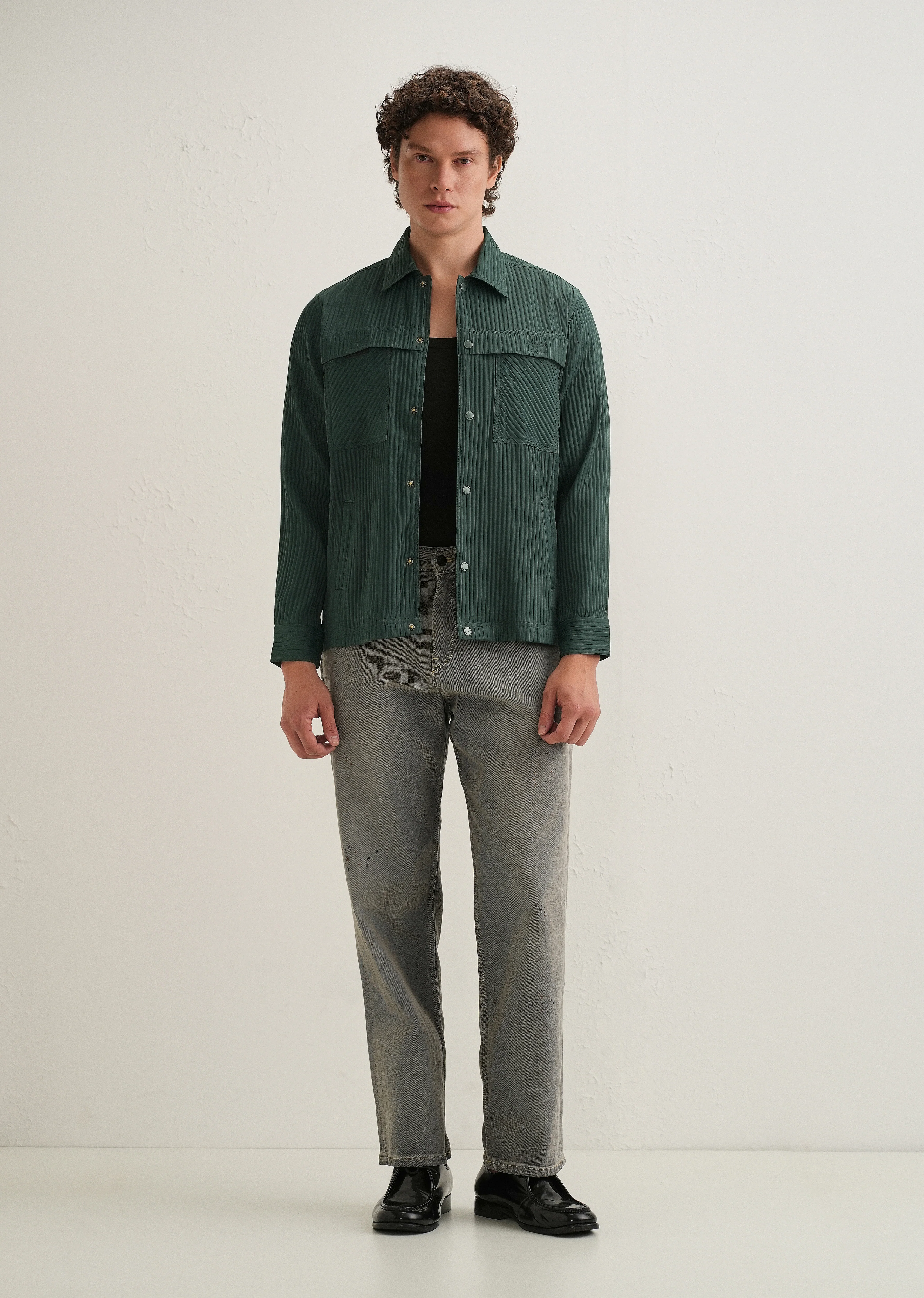 Dark Green Textured Utility Shacket - Image 8