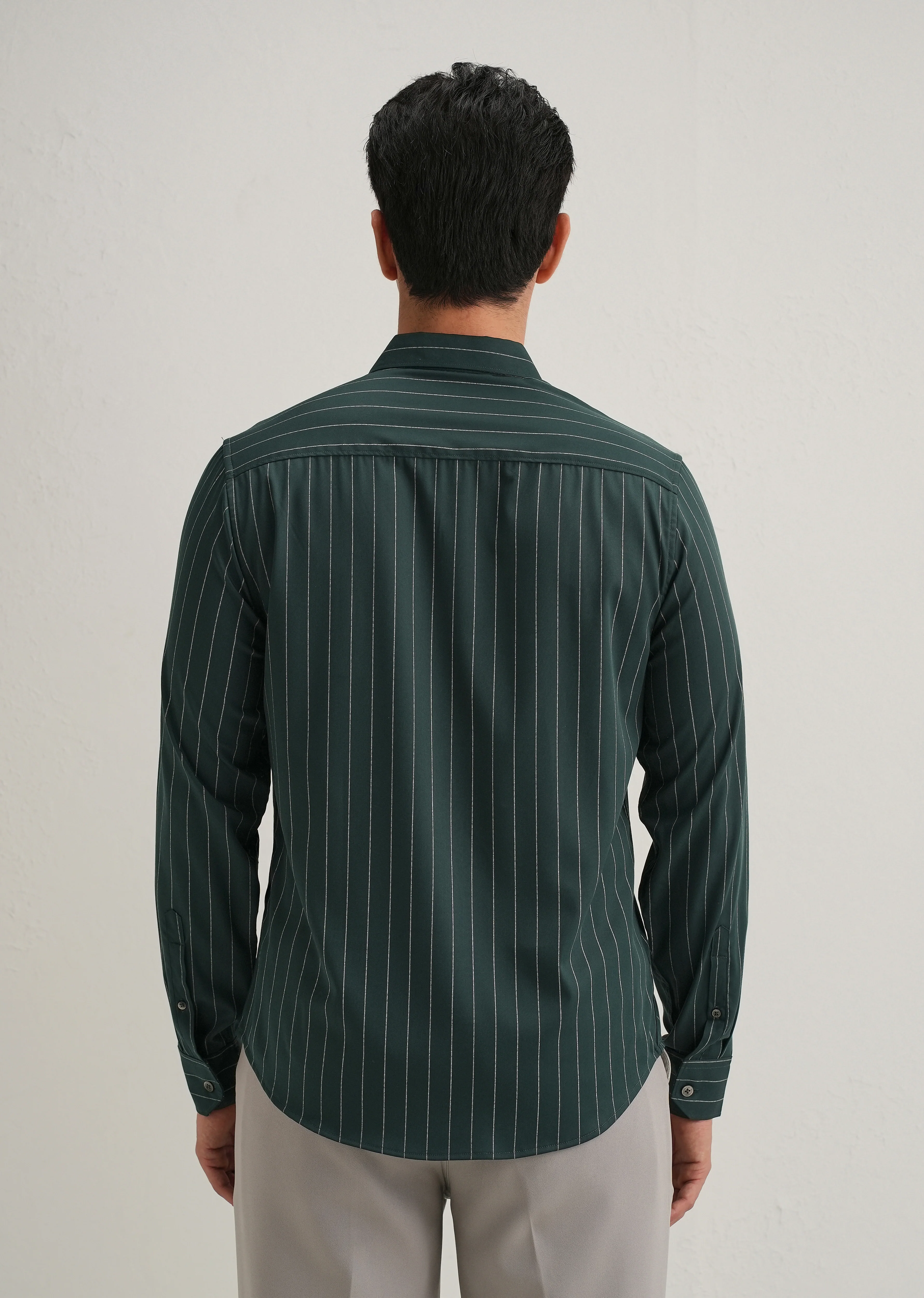 Dark Green Vertical Stripe Shirt - Image 4