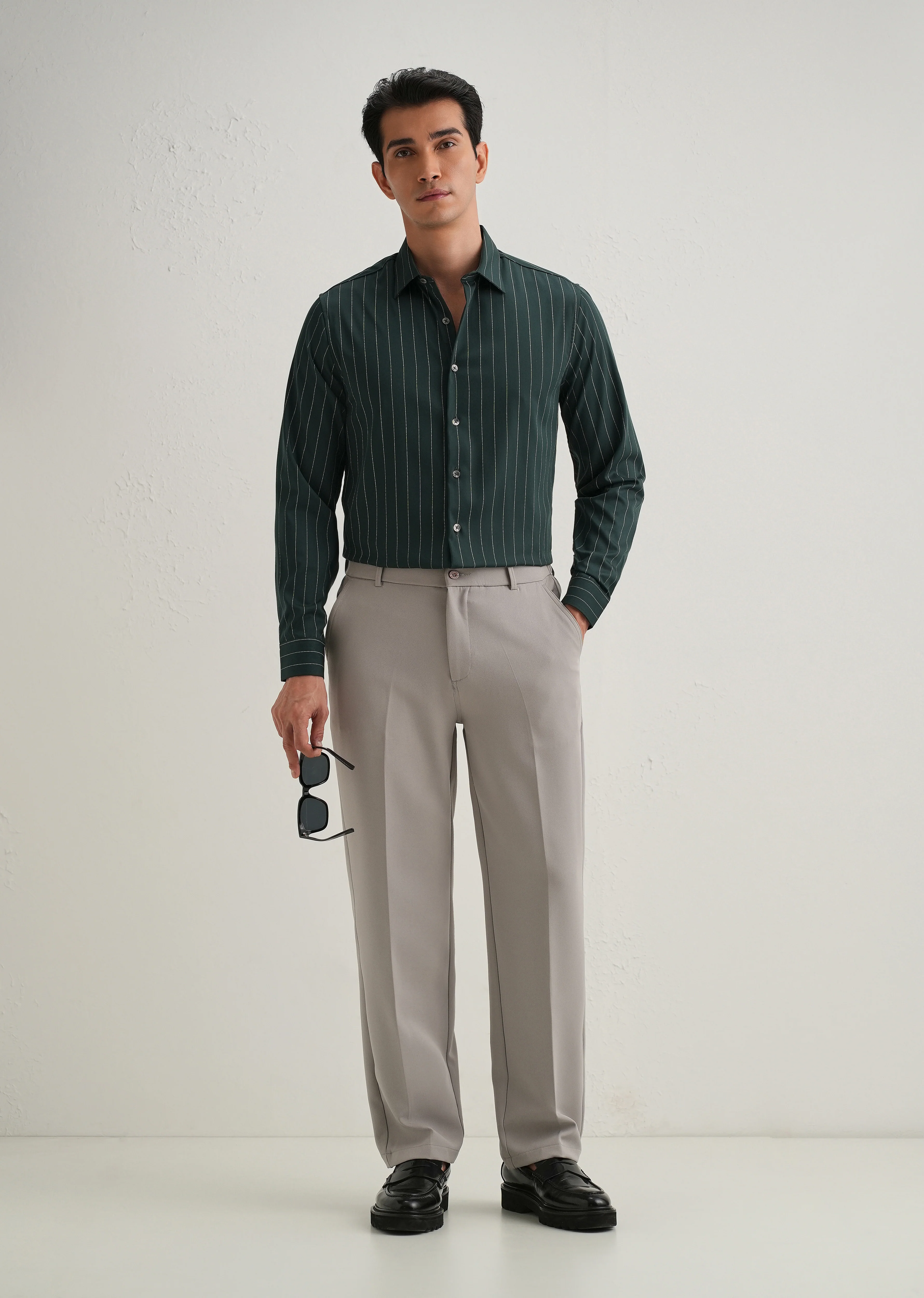 Dark Green Vertical Stripe Shirt - Image 7