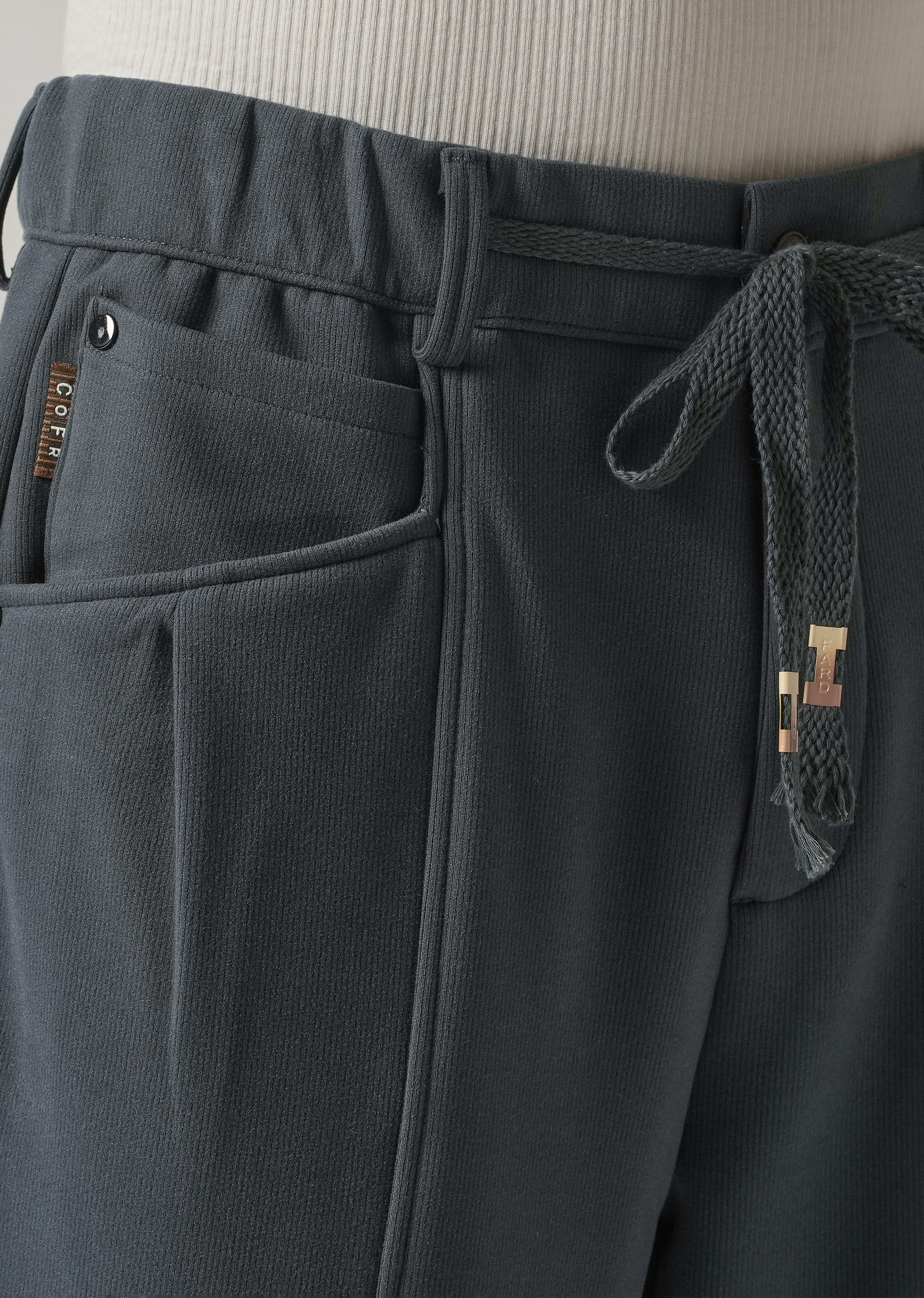Dark Grey Corduroy Relaxed Fit Drawstring Pant - Image 5