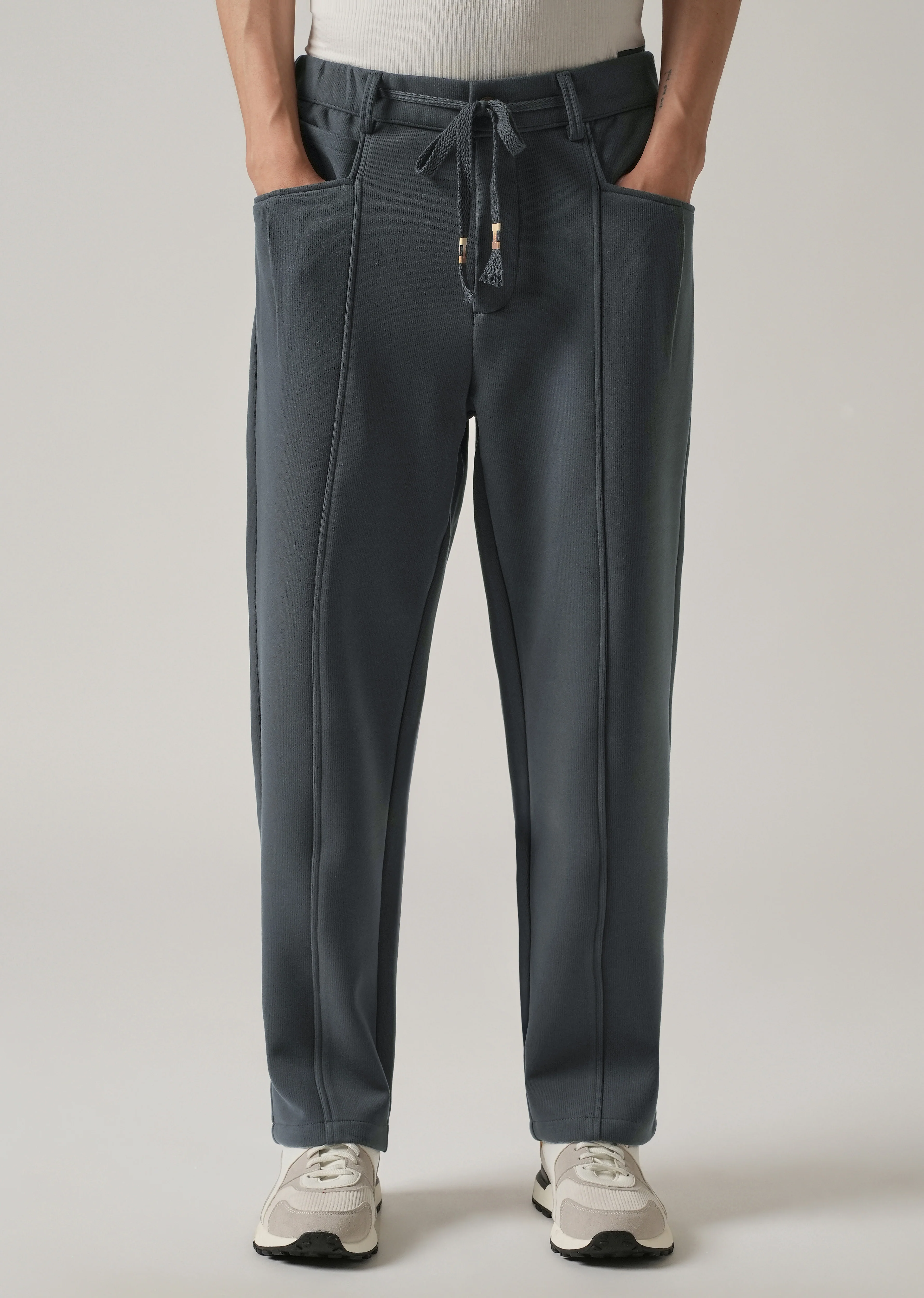 Dark Grey Corduroy Relaxed Fit Drawstring Pant - Image 7
