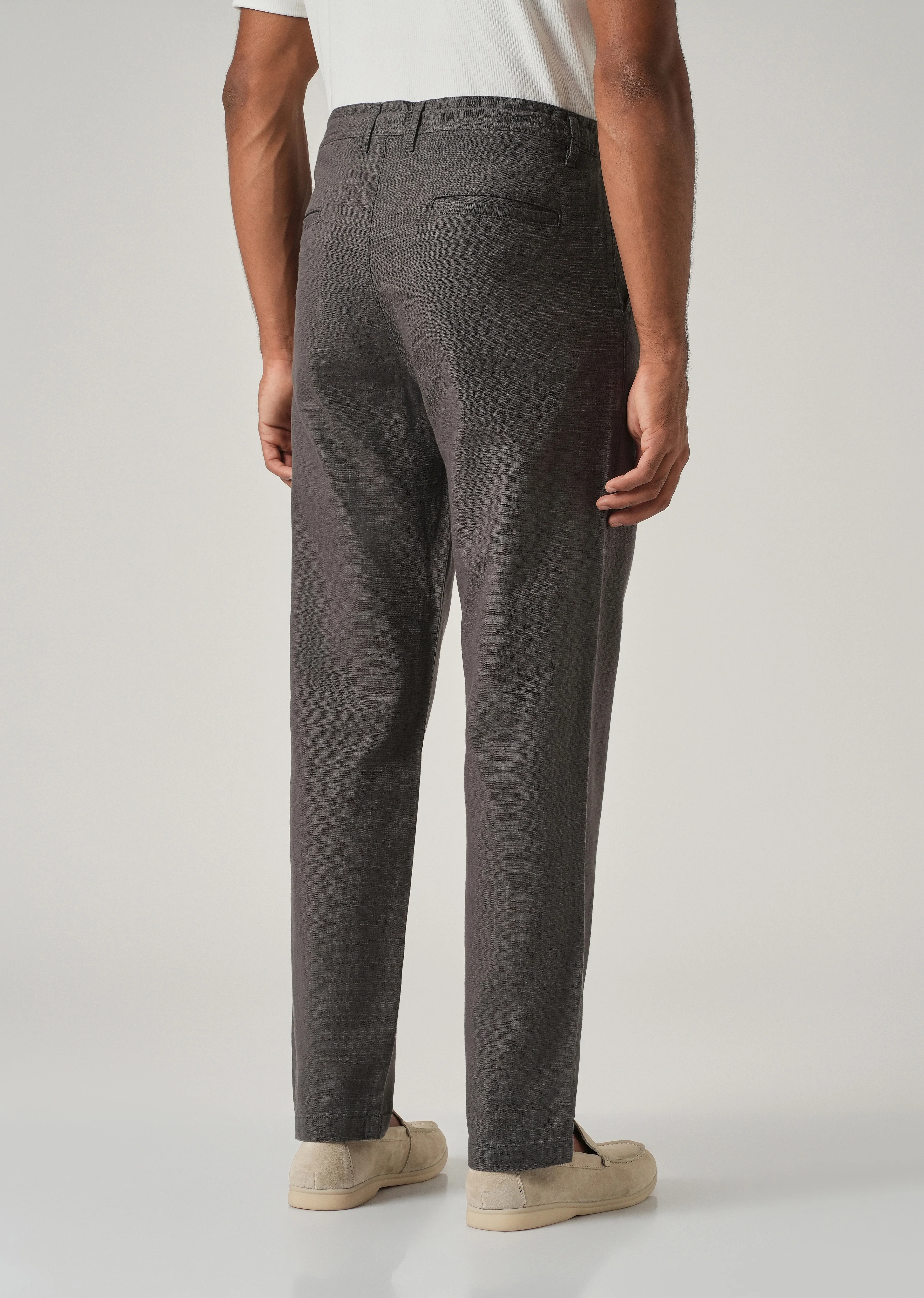 Dark Grey Linen-Look Cotton Trousers - Image 2
