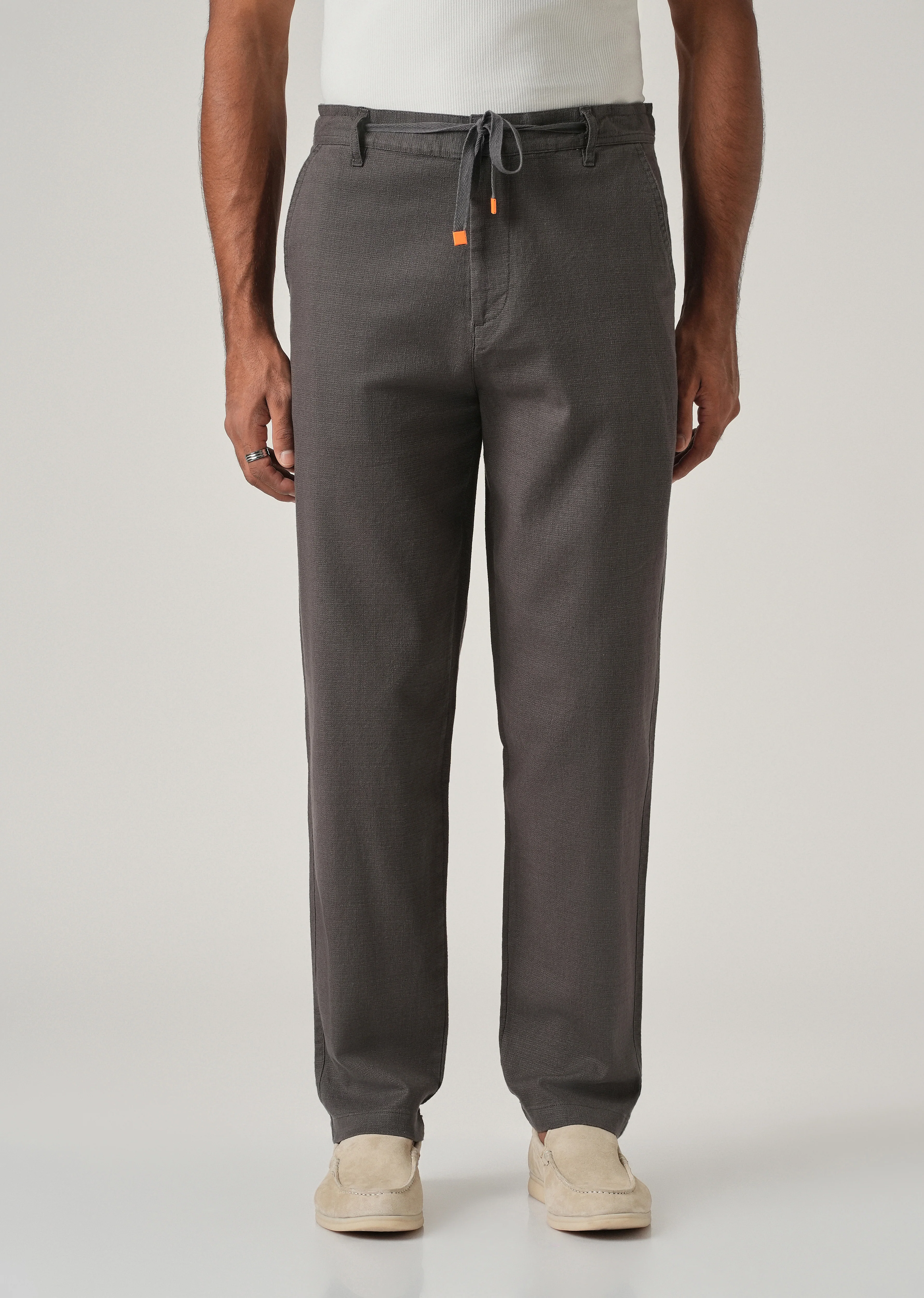 Dark Grey Linen-Look Cotton Trousers - Image 3