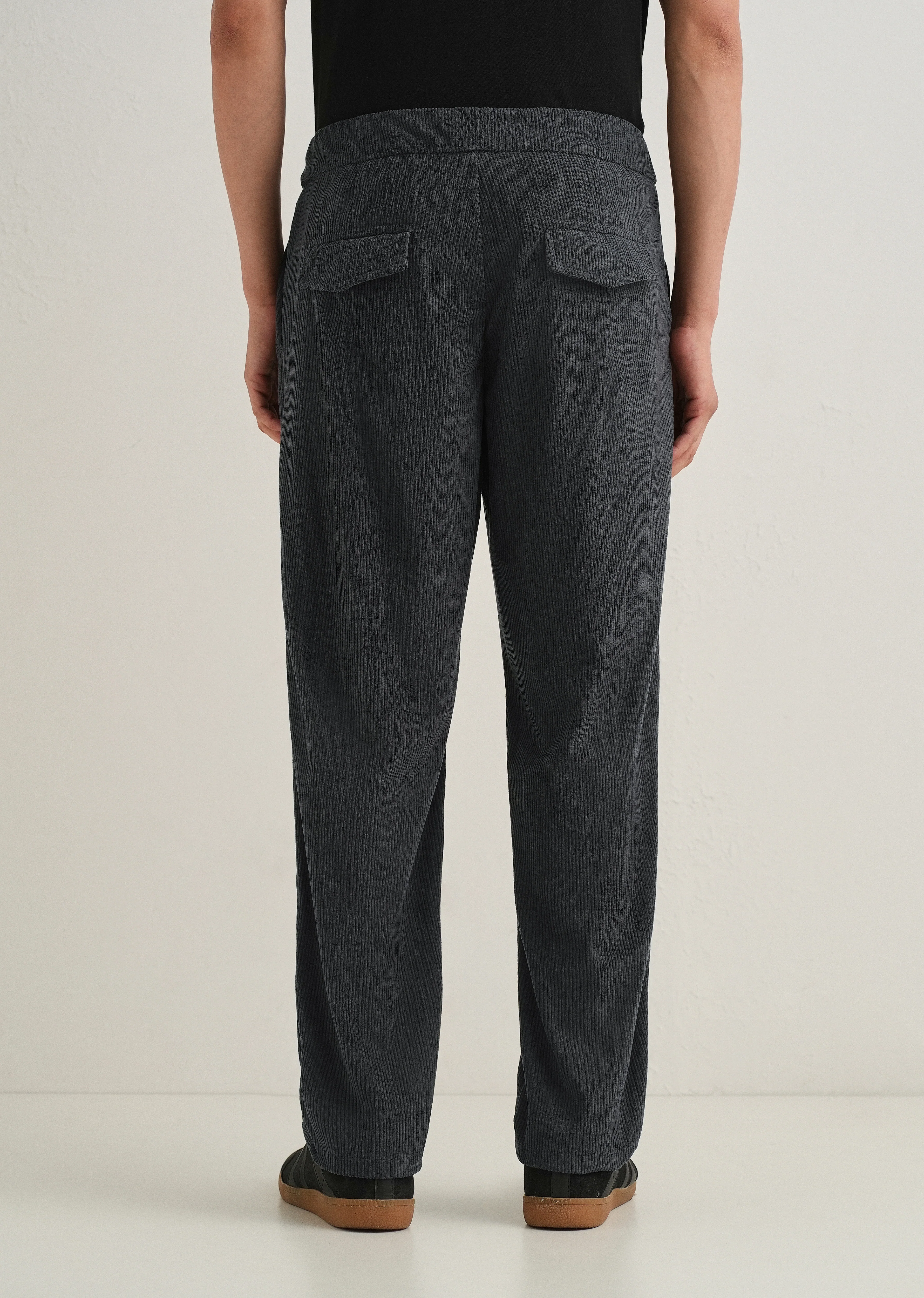 Dark Grey Drawstring Corduroy Pant - Image 2