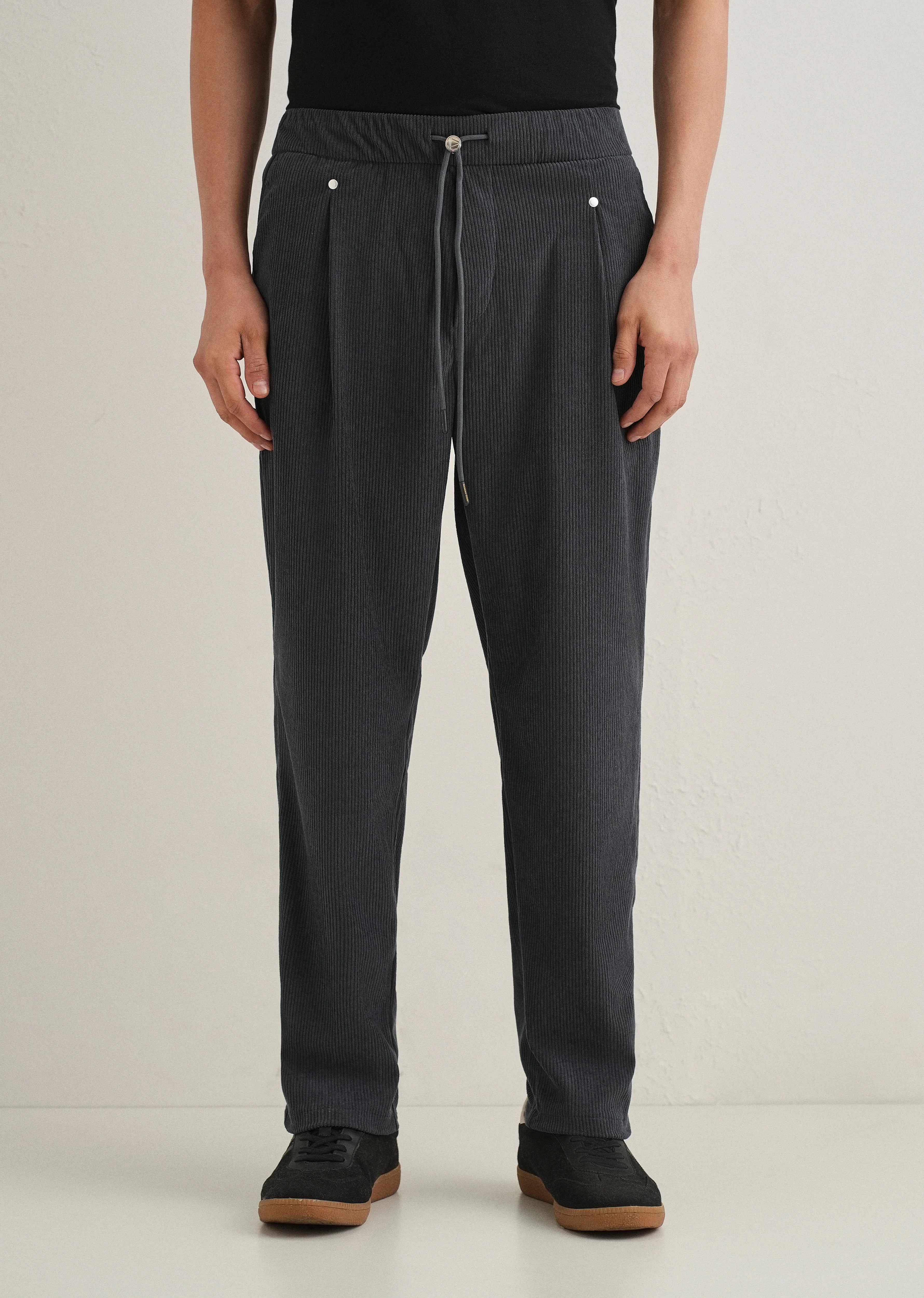 Dark Grey Drawstring Corduroy Pant - Image 3