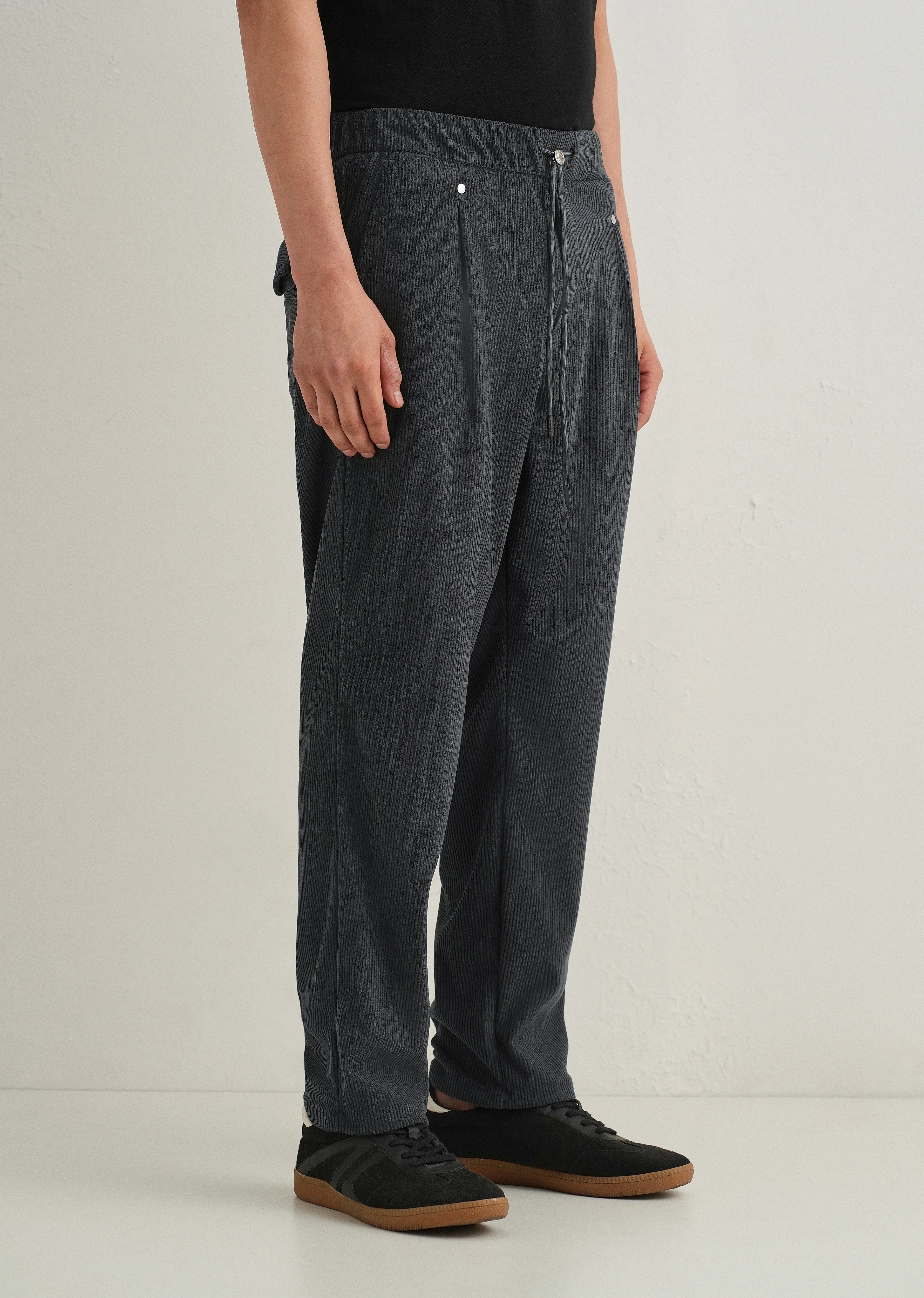 Dark Grey Drawstring Corduroy Pant - Image 4
