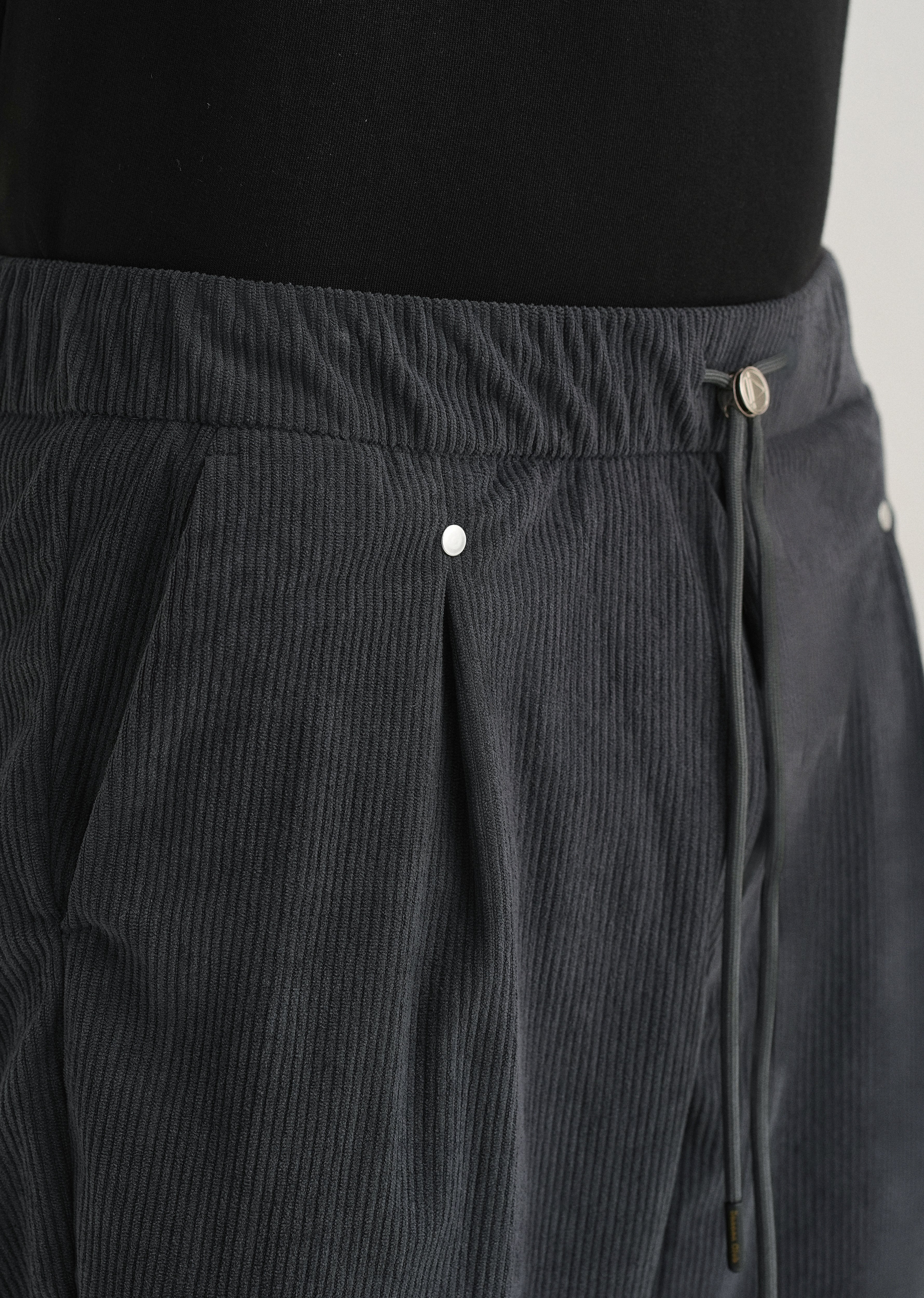 Dark Grey Drawstring Corduroy Pant - Image 5