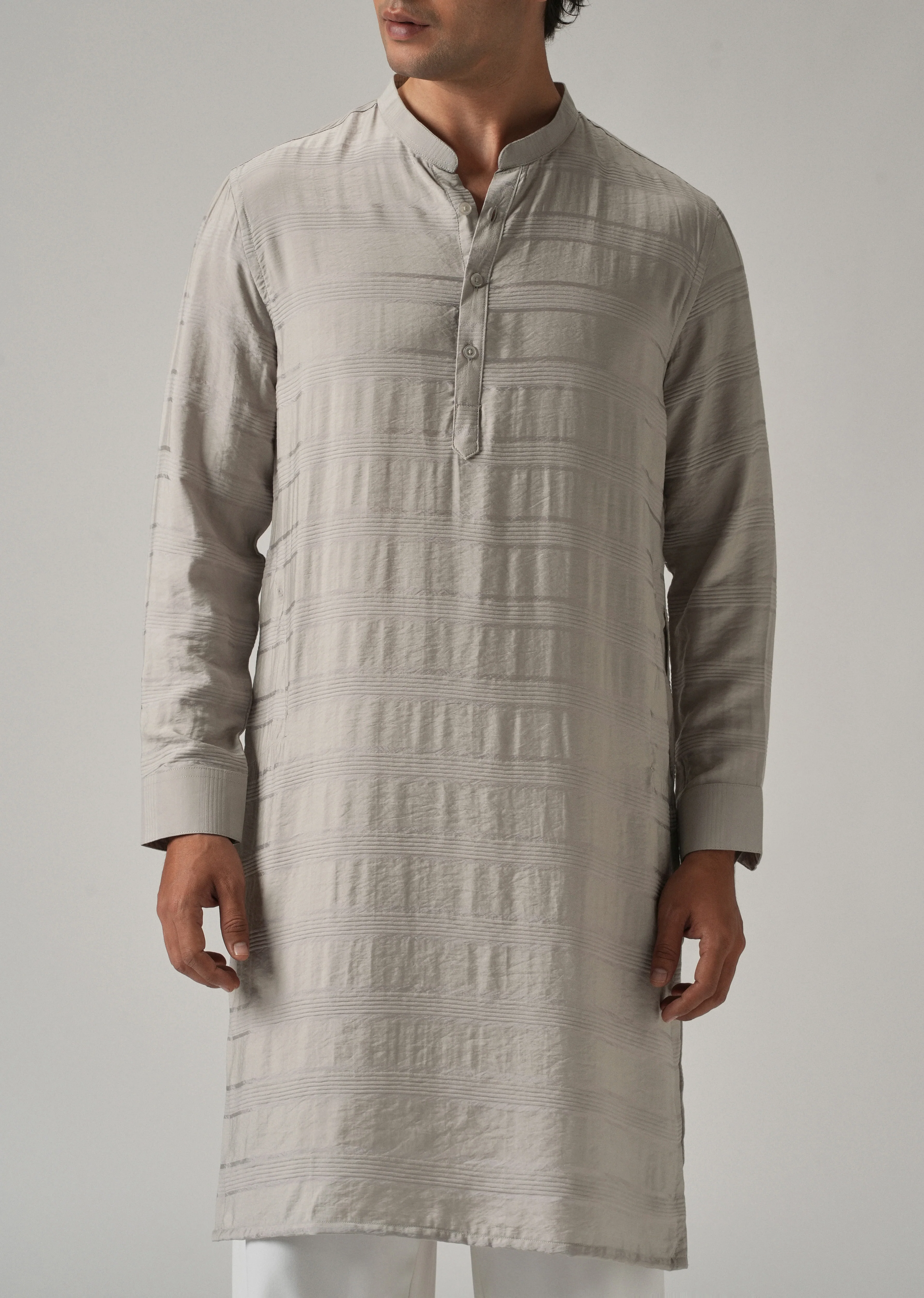 Dark Grey Nylon Subtle Stripe Kurta - Image 7