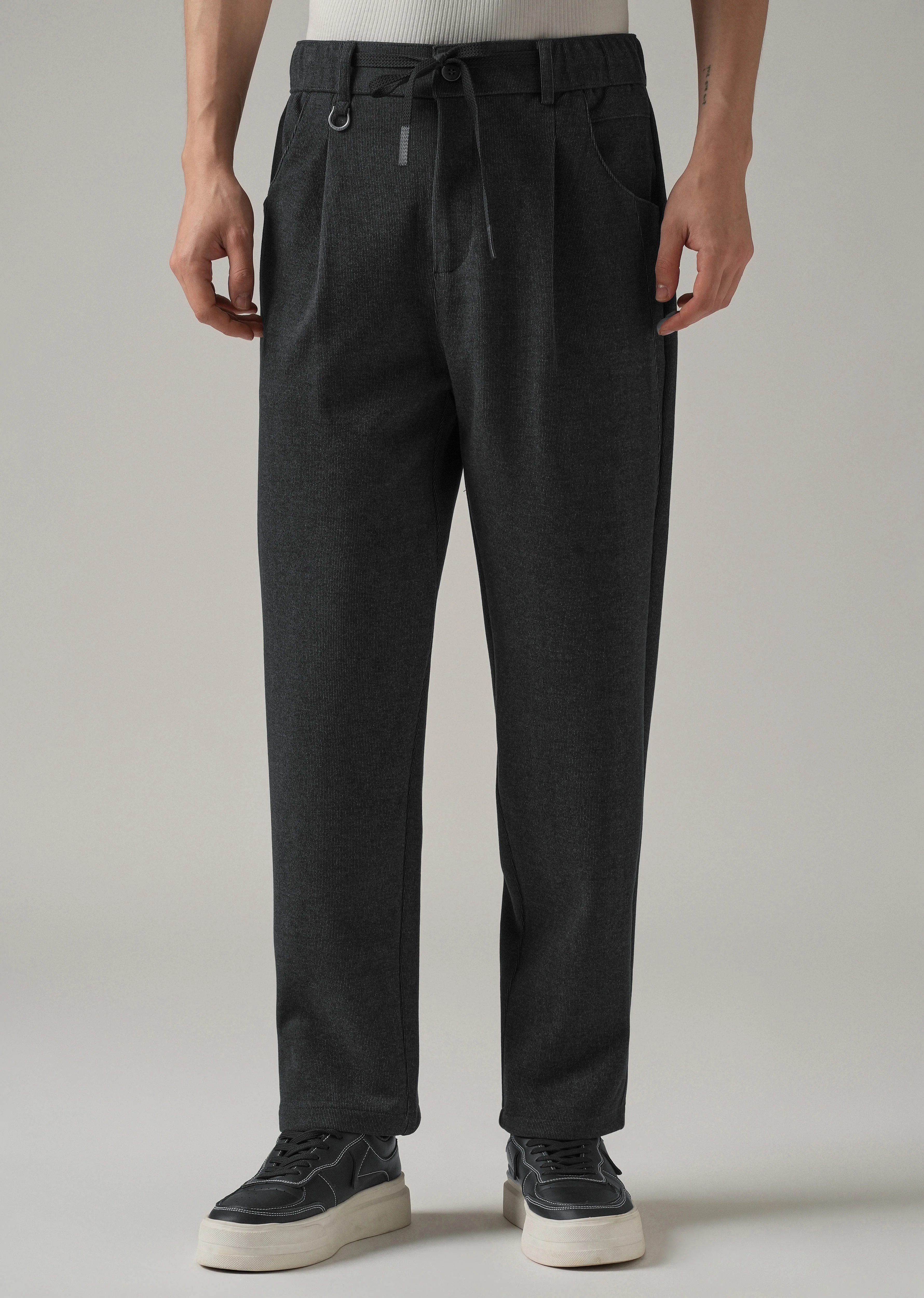 Dark Grey Pin Stripe Suede Pant - Image 3