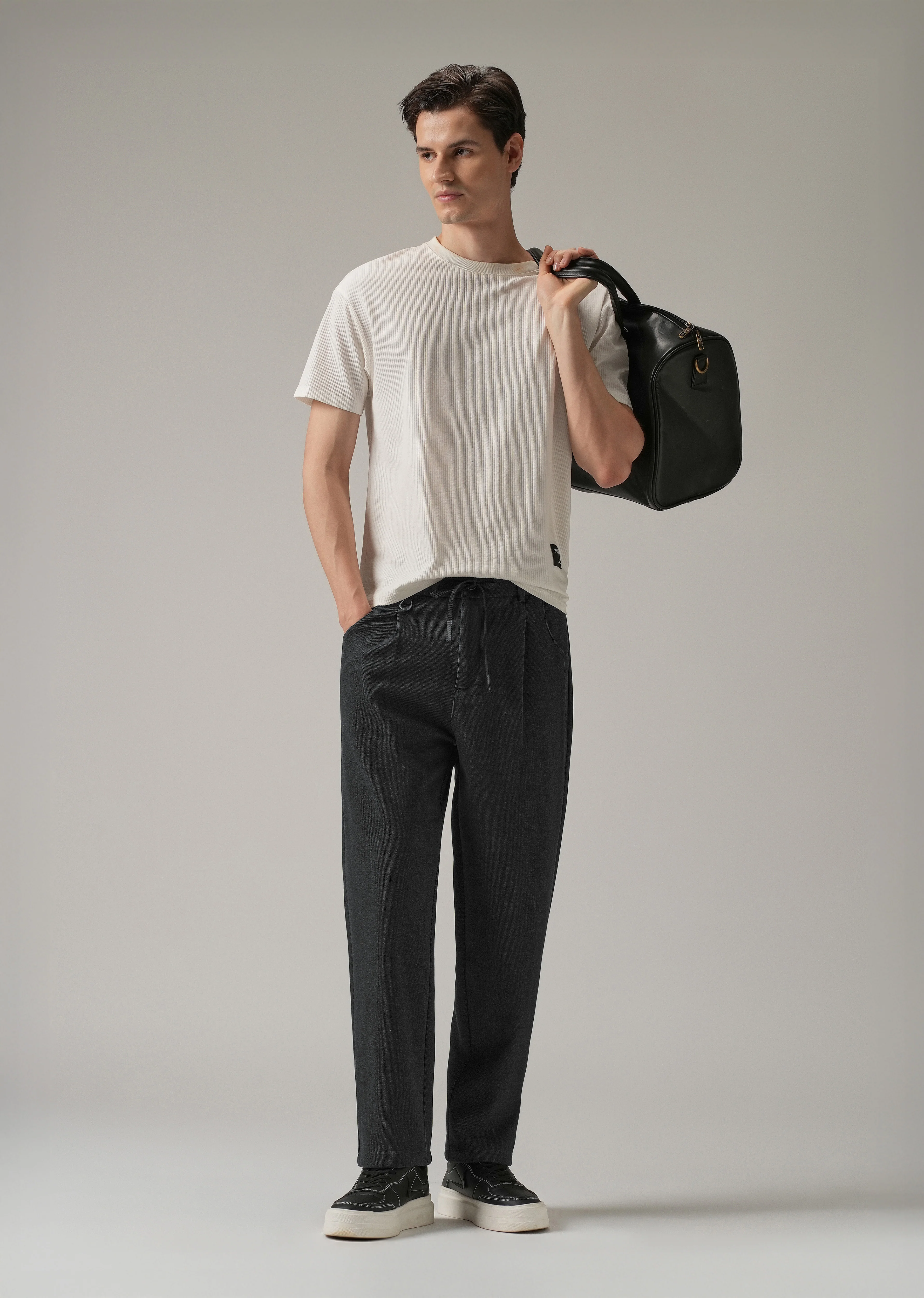 Dark Grey Pin Stripe Suede Pant - Image 6