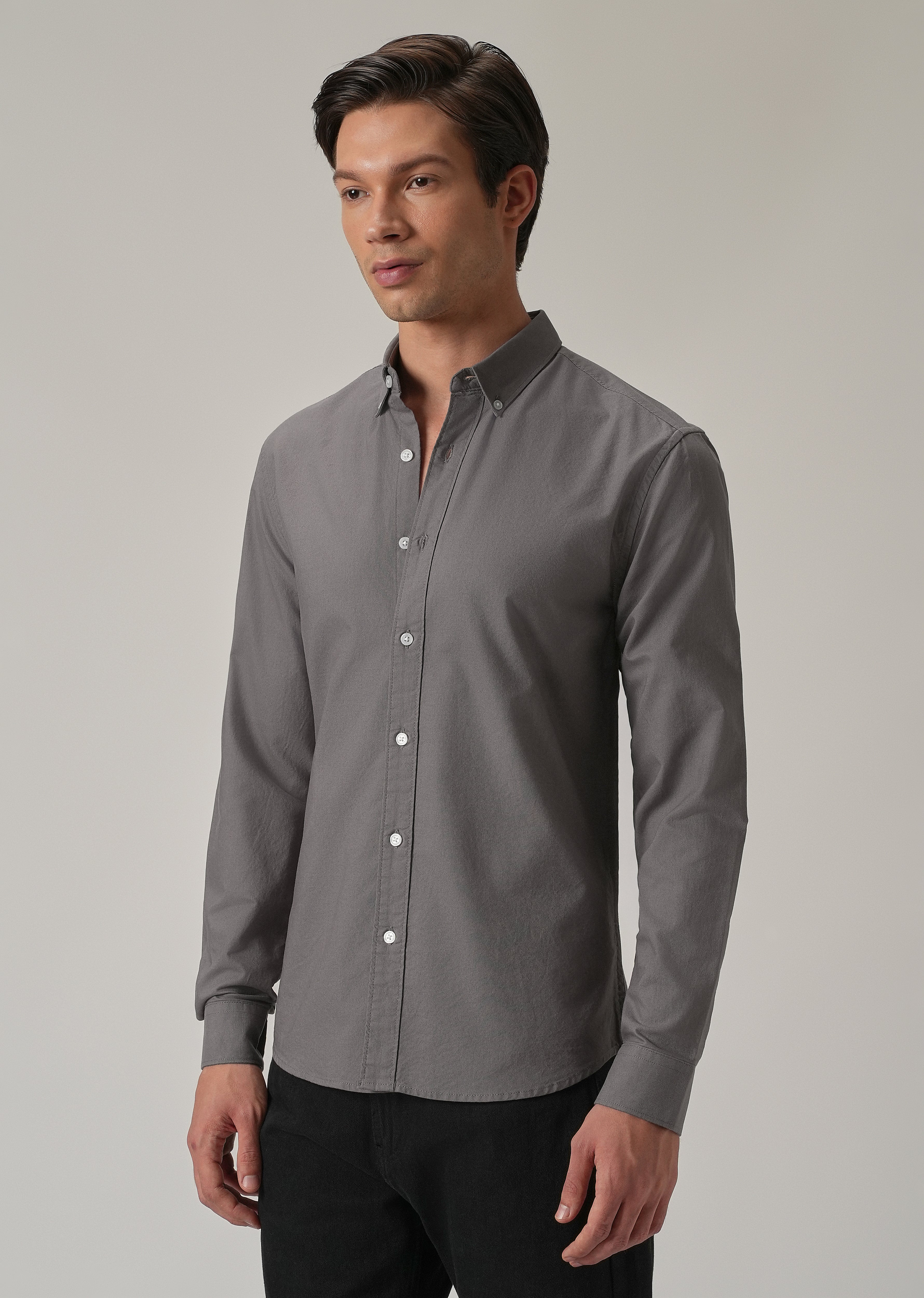 Dark Grey Plain Elbow Patch Oxford Shirt - Image 5