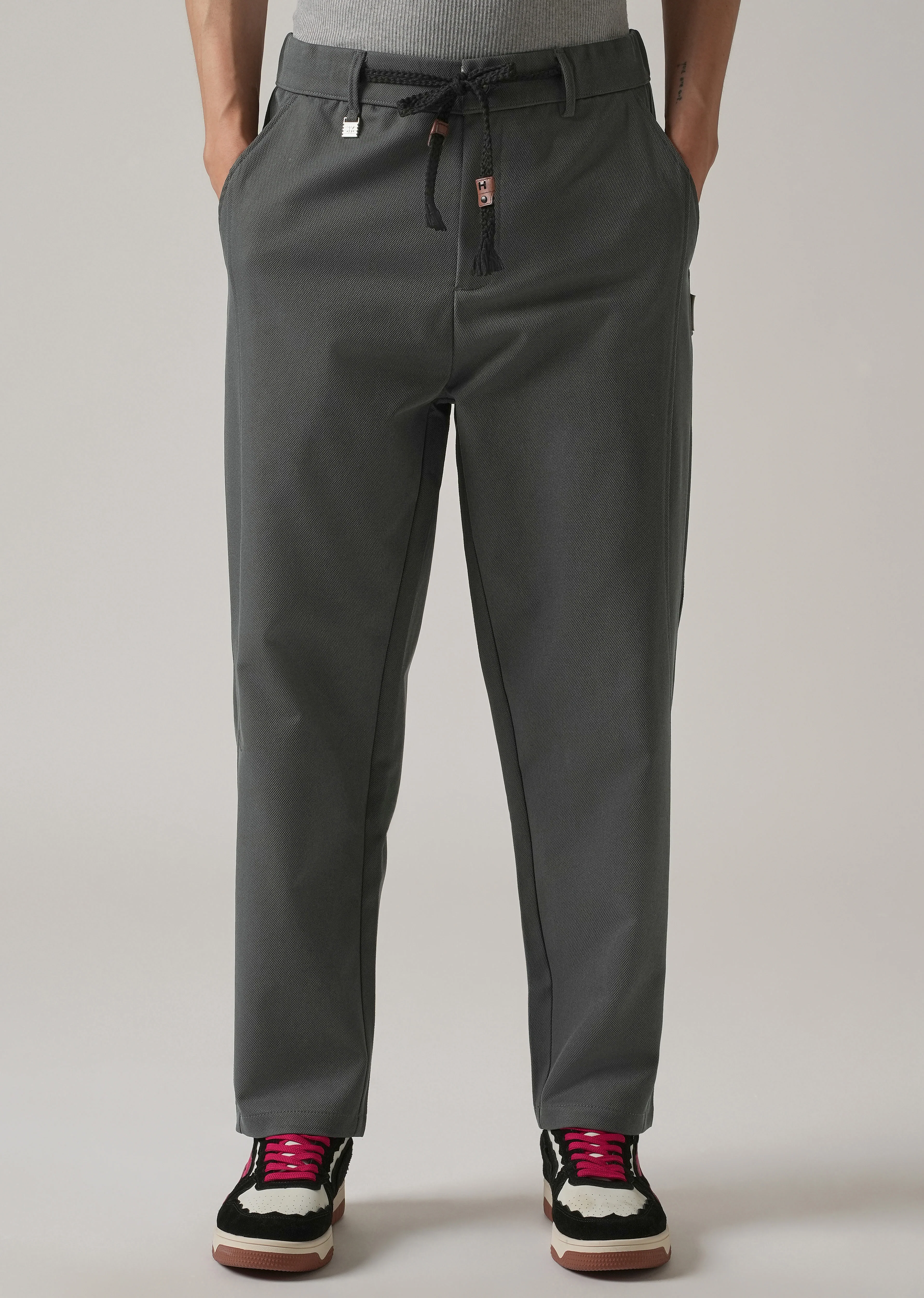 Dark Grey Relaxed Fit Tie Waist Pant - Image 7
