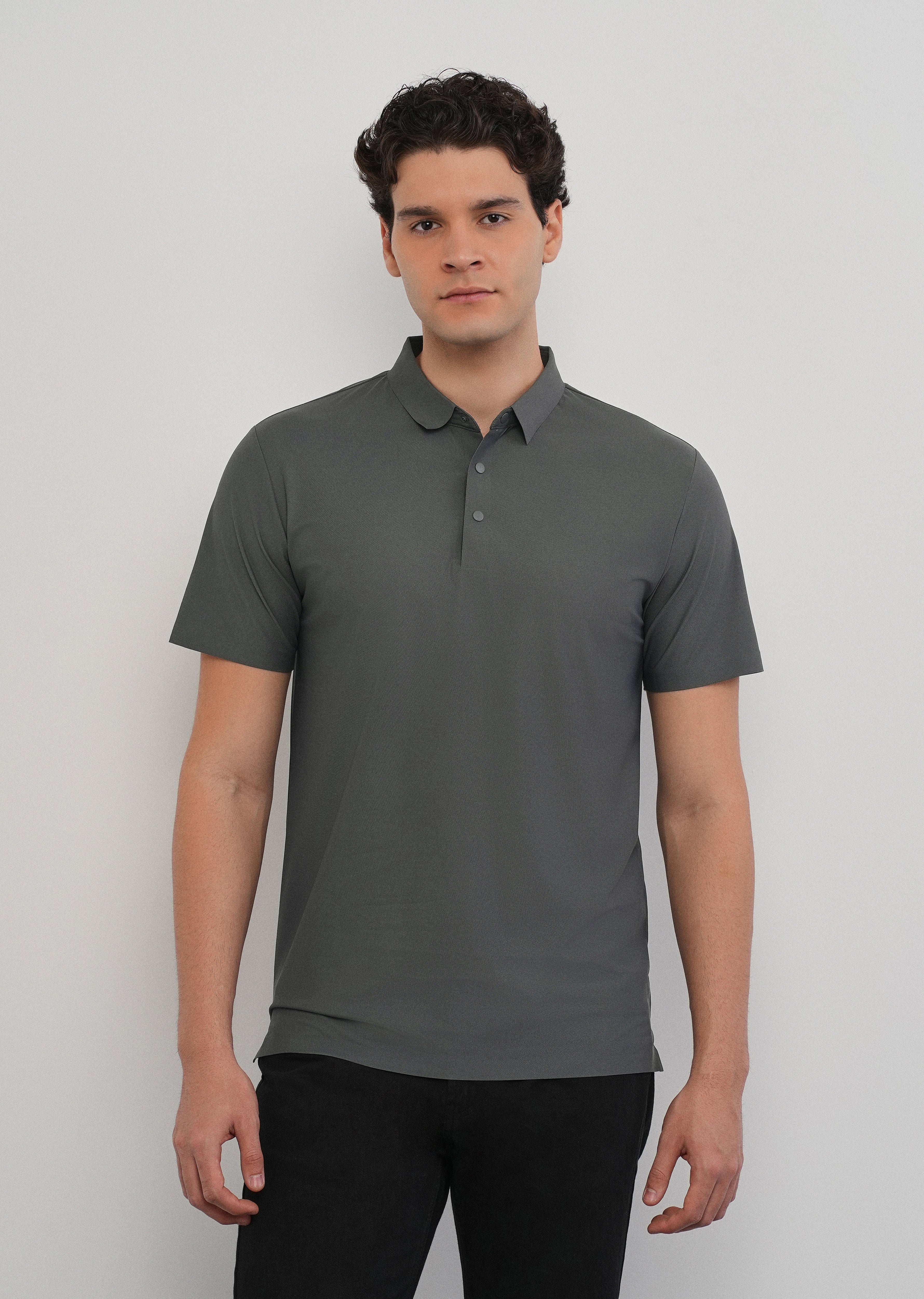 Dark Grey Stitchless Polo Collar T-Shirt - Image 3