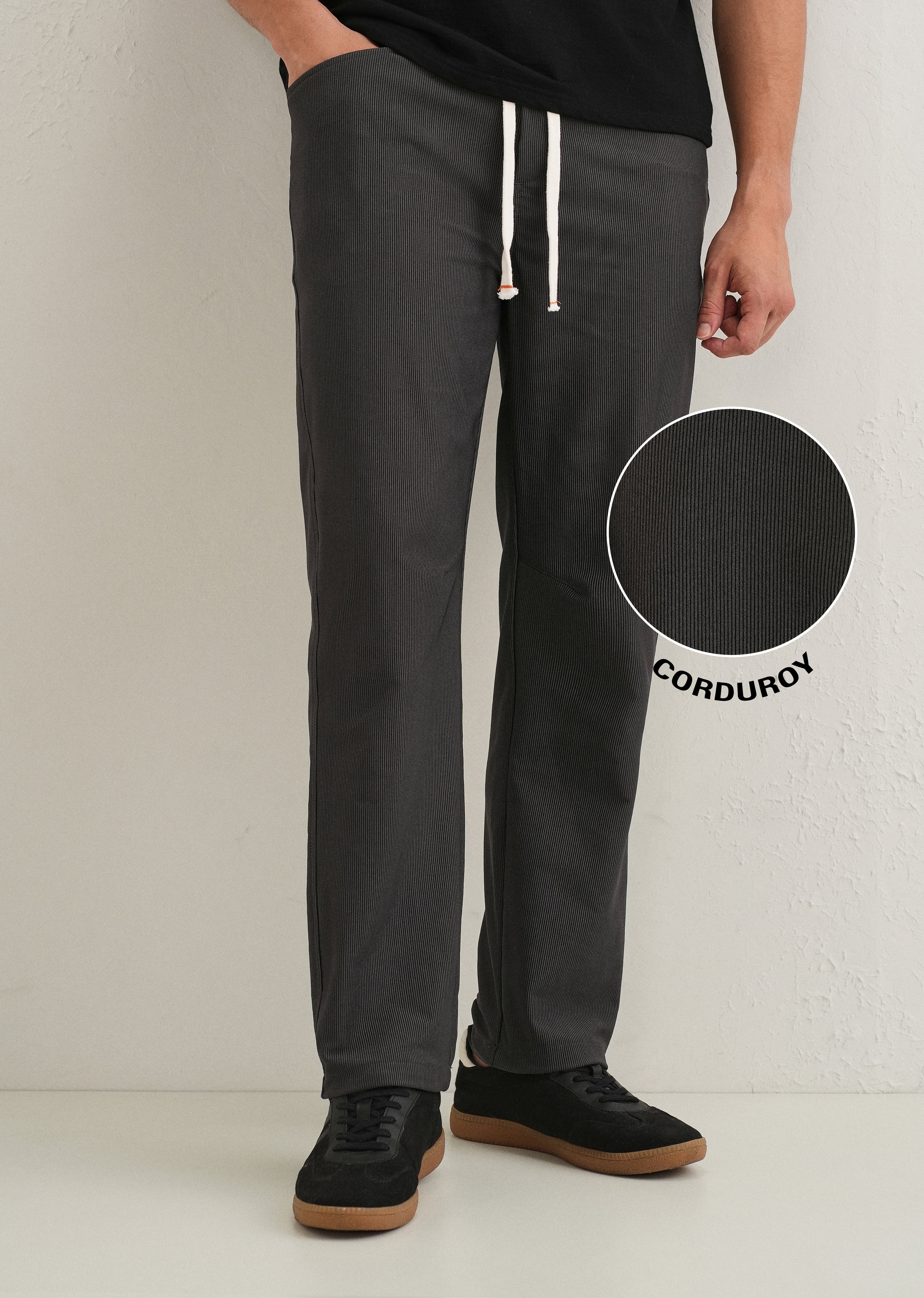 Dark Grey Straight Fit Corduroy Pants - Image 7
