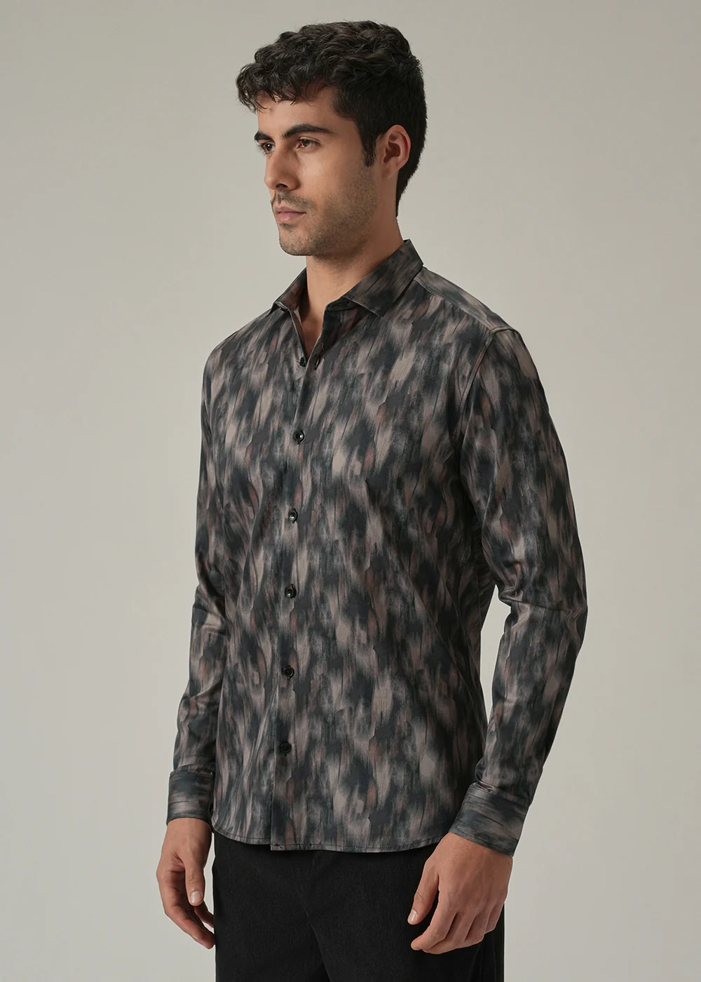 Dark Grey Textured Print Shirt - Image 4