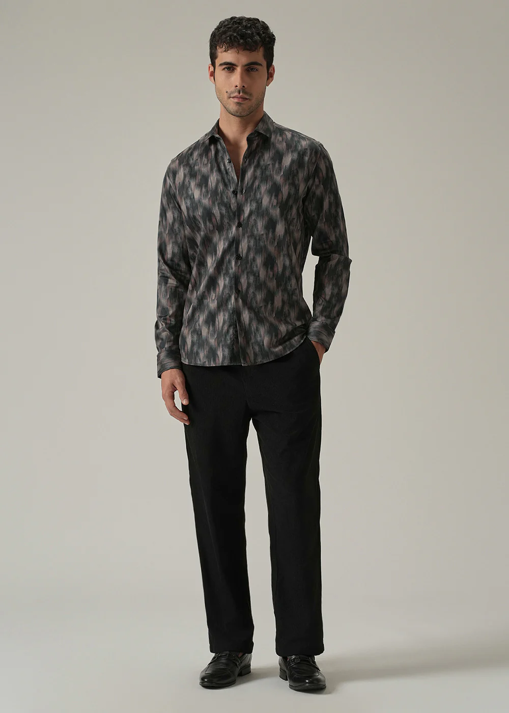 Dark Grey Textured Print Shirt - Image 6