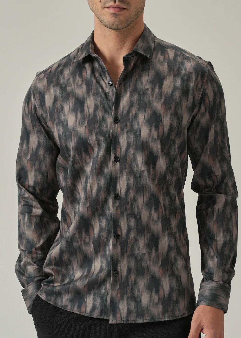 Dark Grey Textured Print Shirt - Image 7