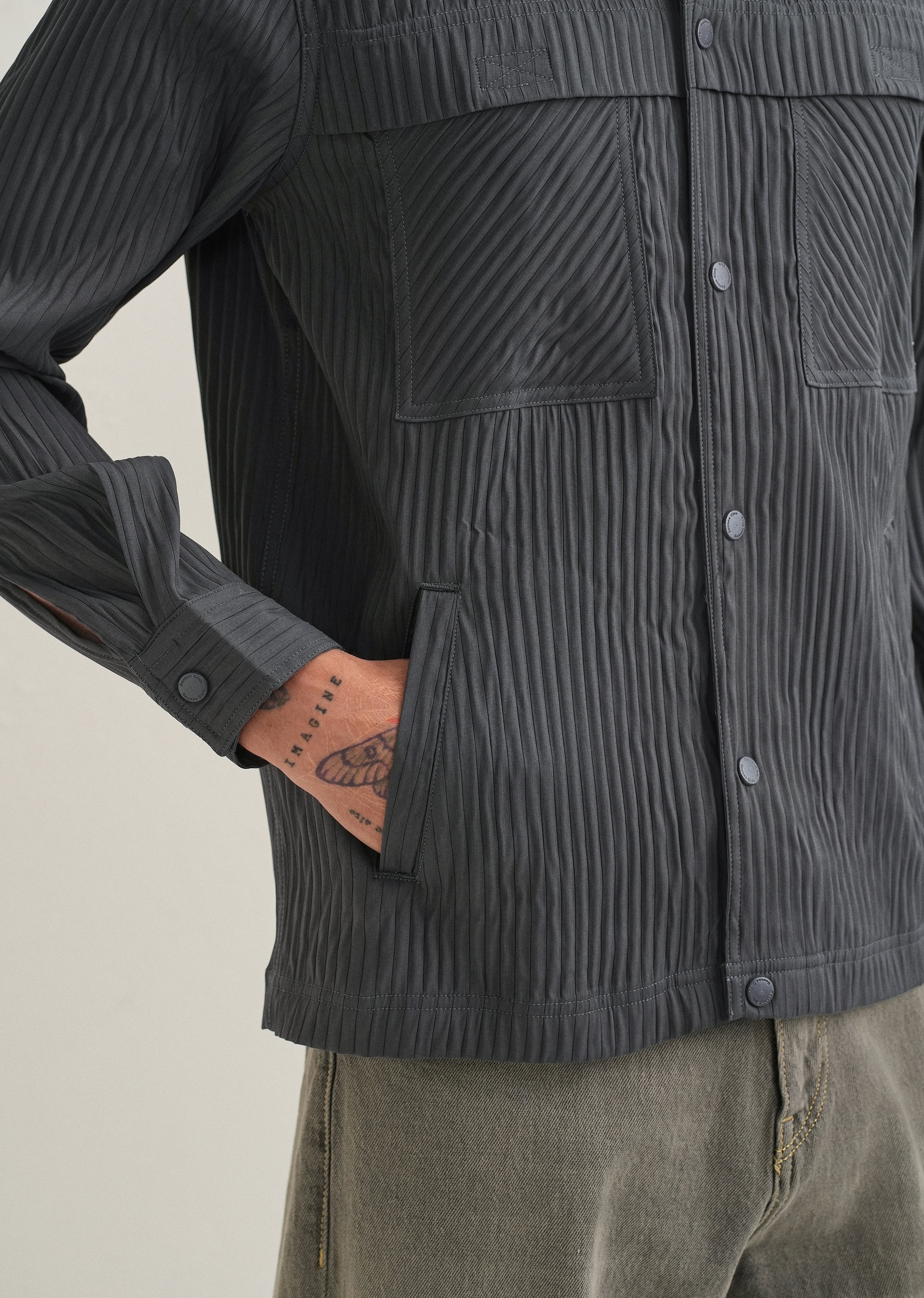 Dark Grey Textured Utility Shacket - Image 2