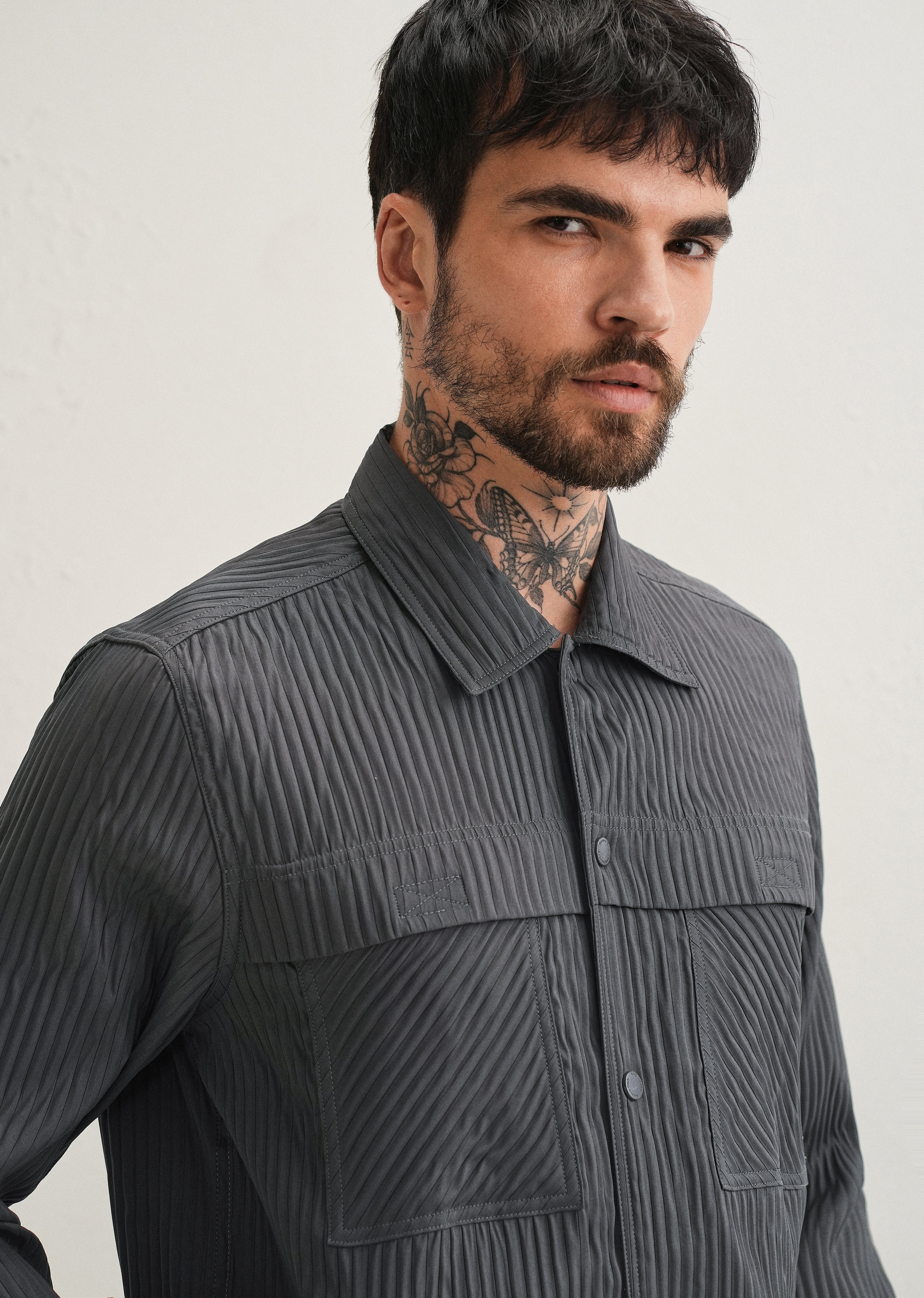 Dark Grey Textured Utility Shacket - Image 6