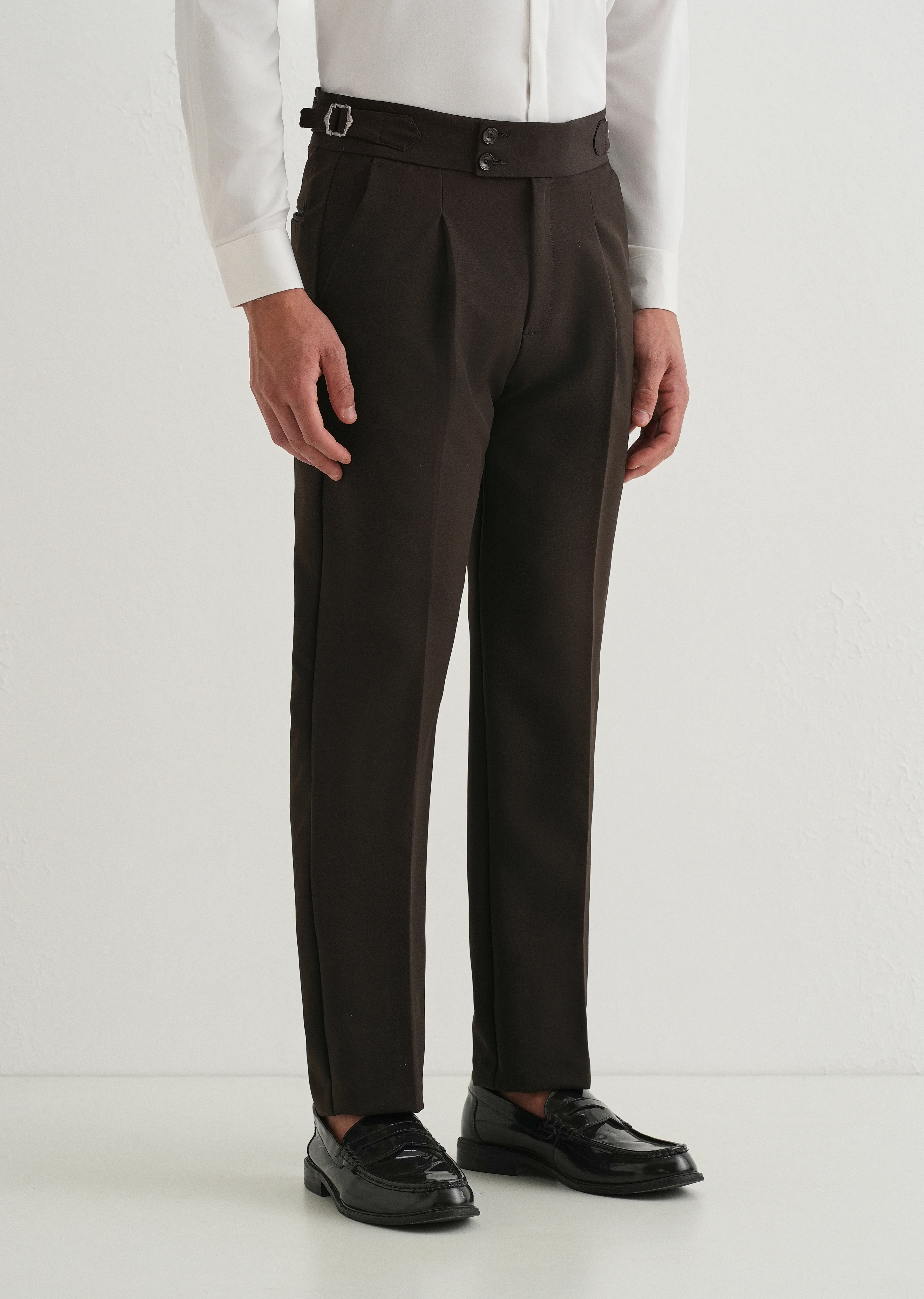 Dark Olive Brown Pleated Gurkha Pant - Image 5