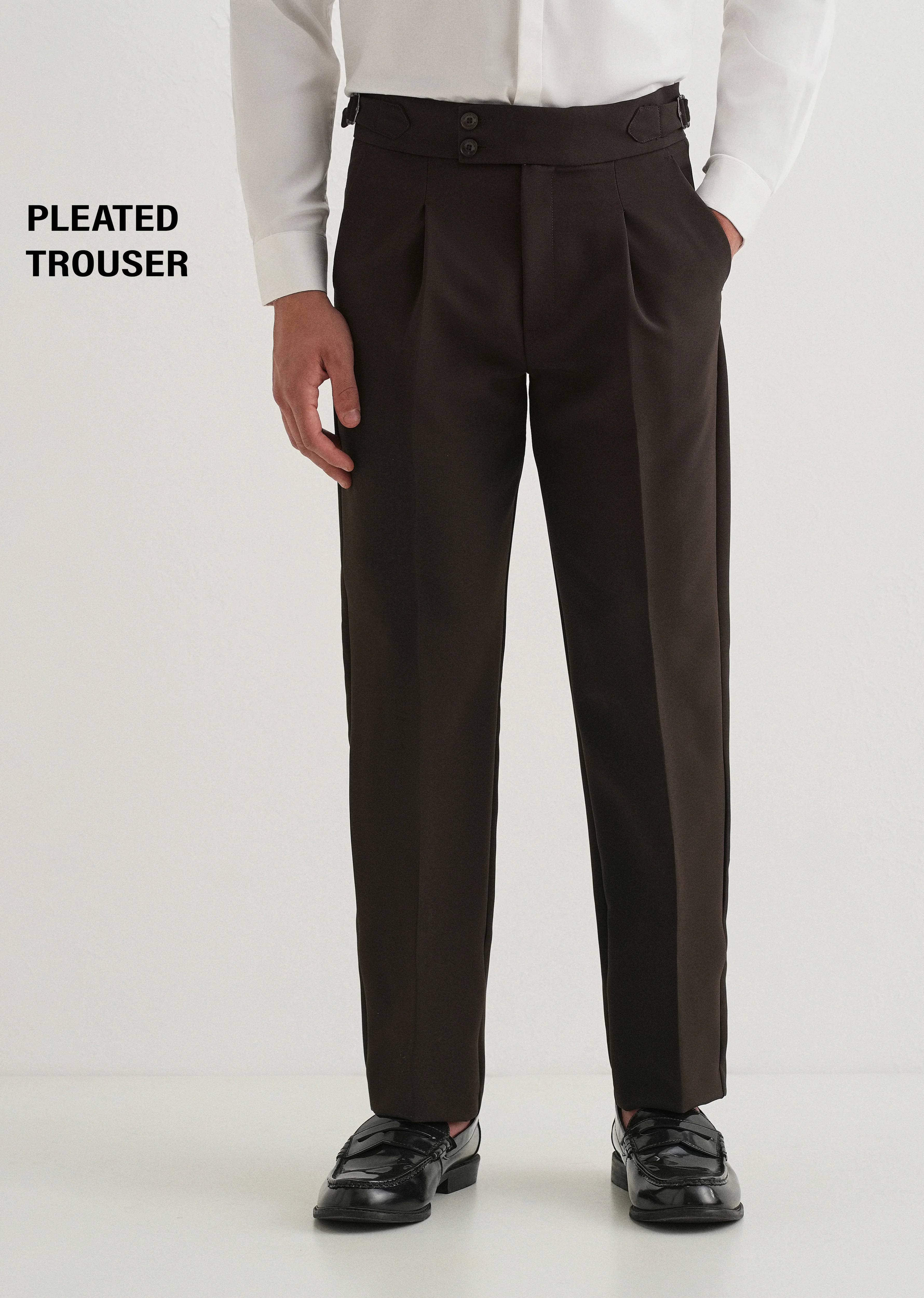 Dark Olive Brown Pleated Gurkha Pant - Image 8