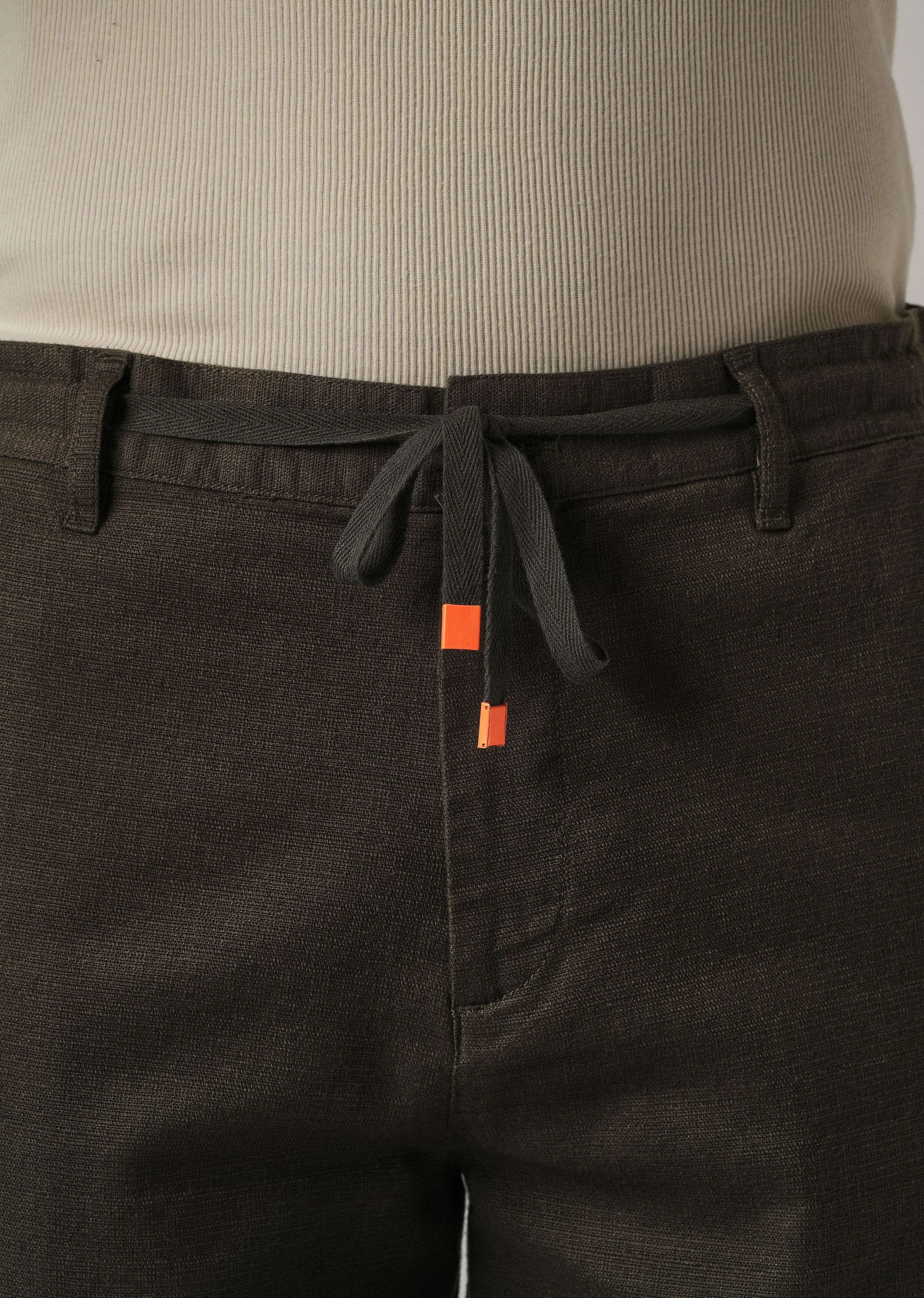 Dark Olive Linen-Look Cotton Trousers - Image 5