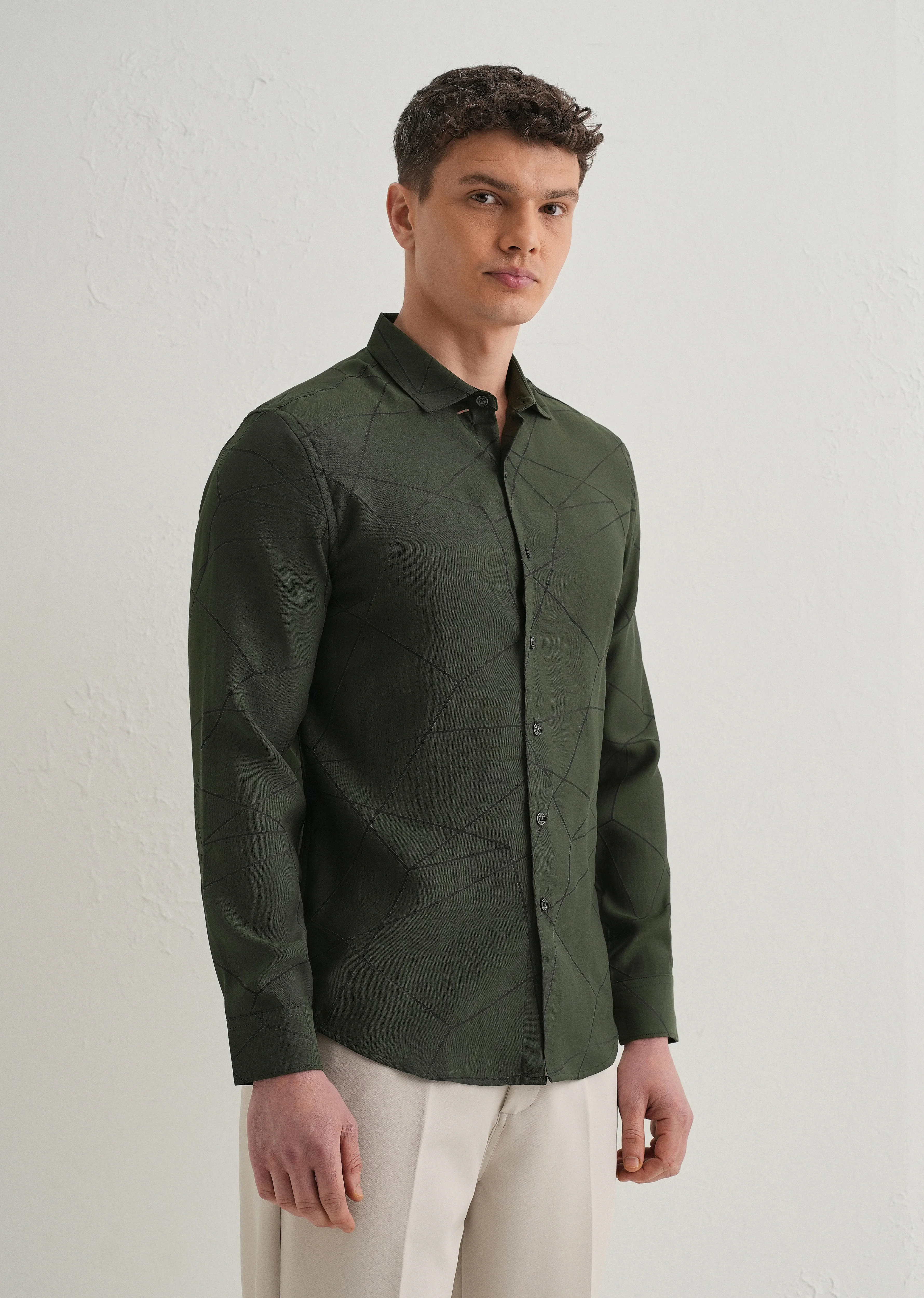 Dark Olive Laser Cut Shirt - Image 4