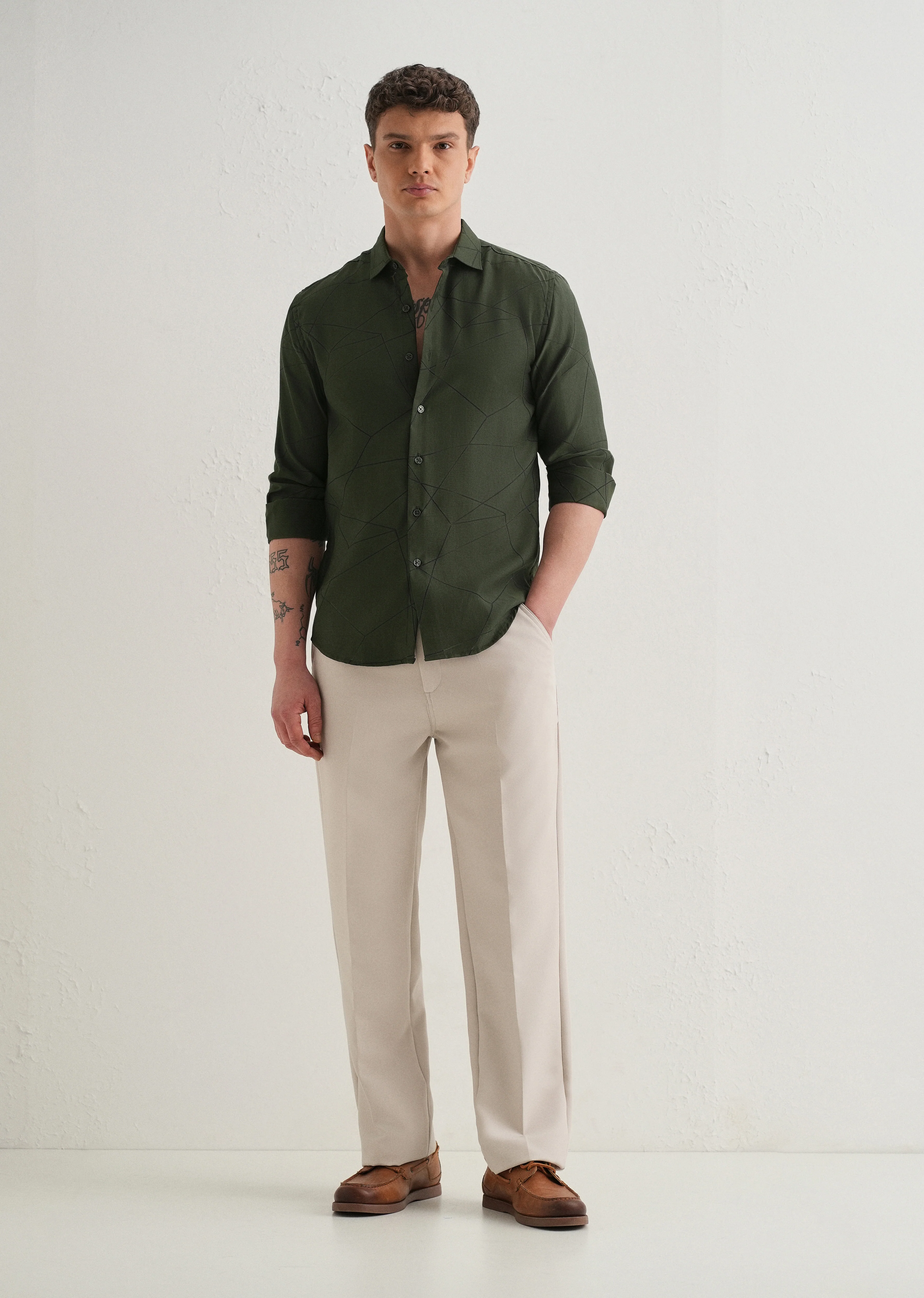 Dark Olive Laser Cut Shirt - Image 6