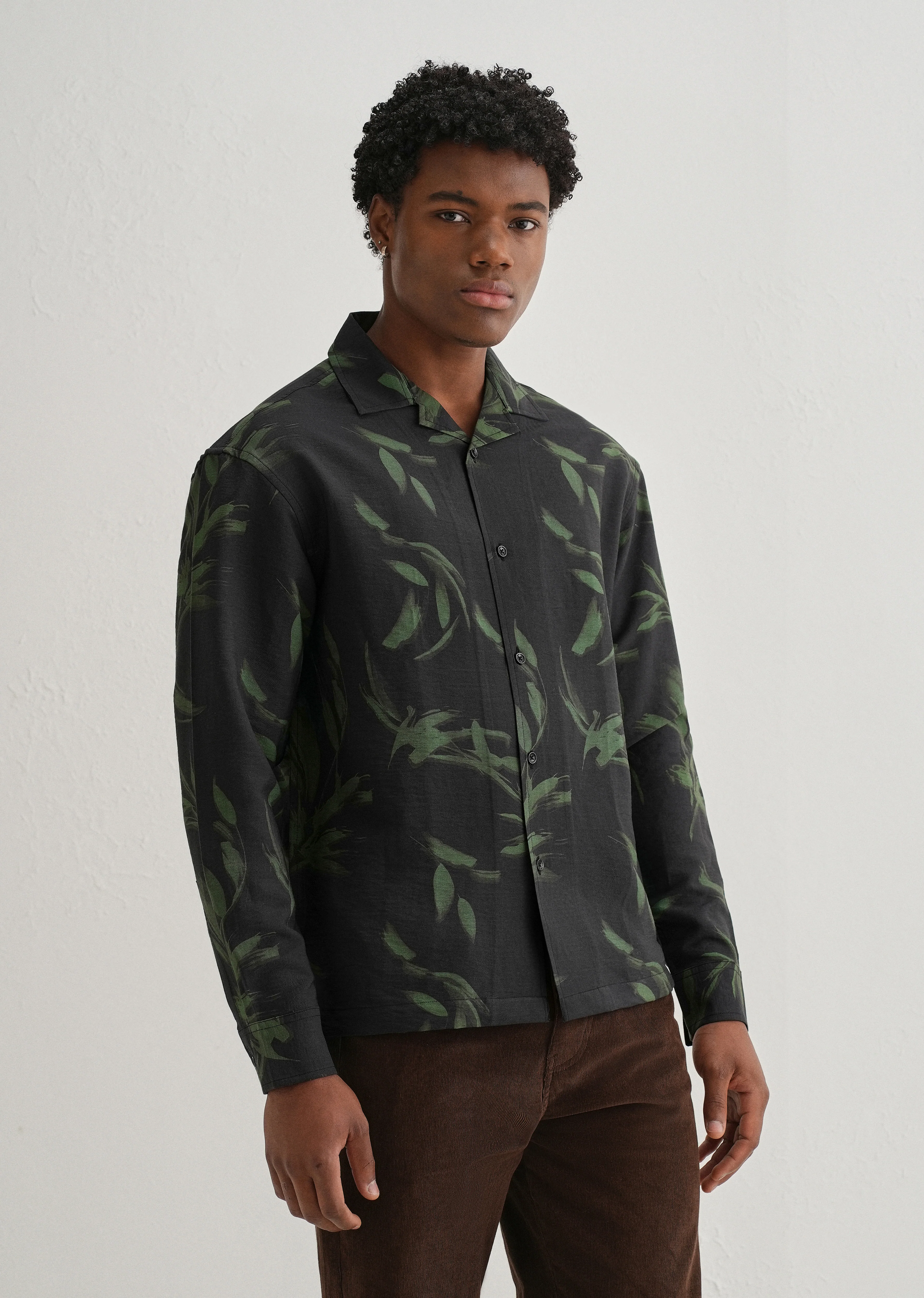 Dark Olive Leaf Printed Shirt - Image 4