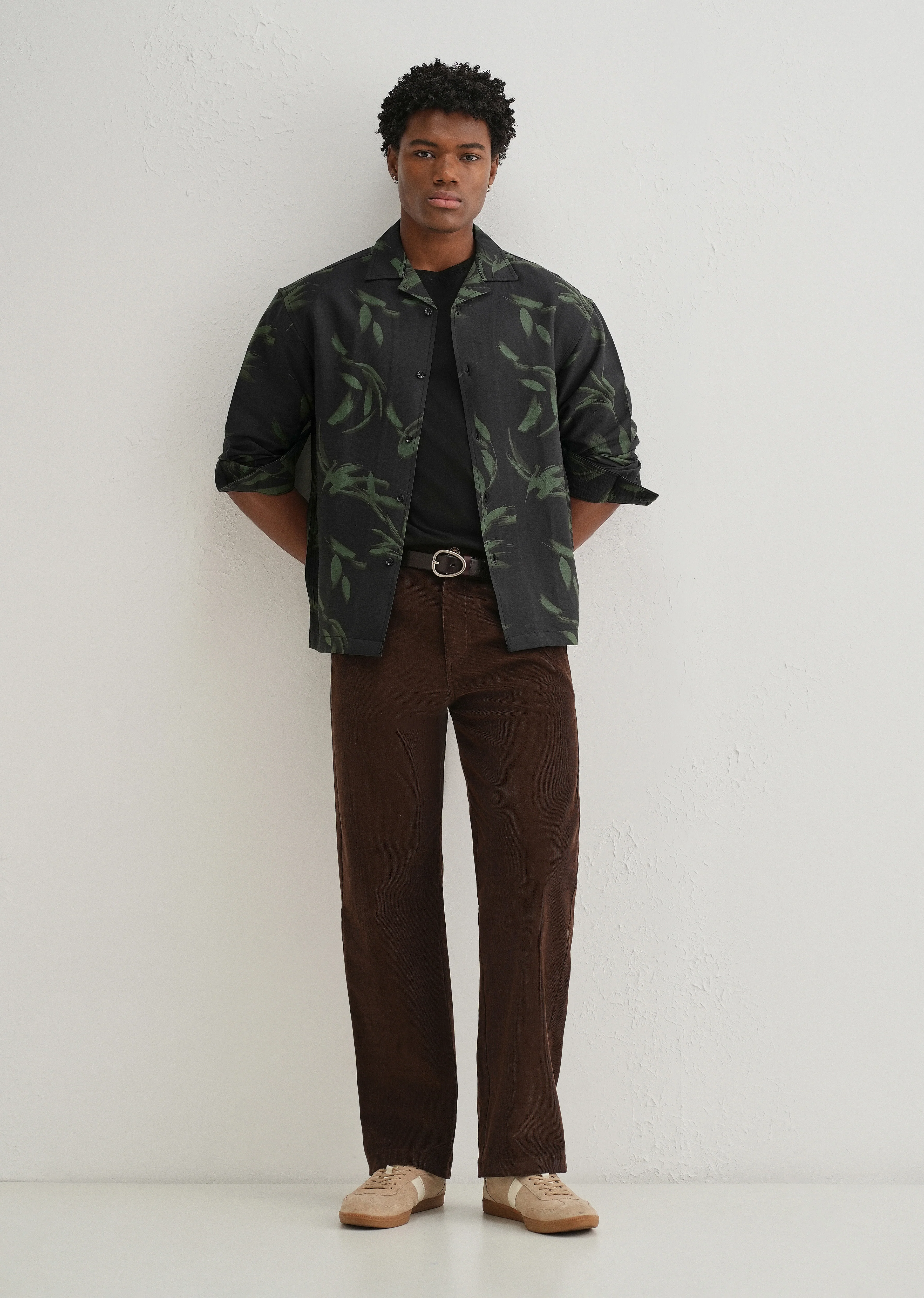 Dark Olive Leaf Printed Shirt - Image 6