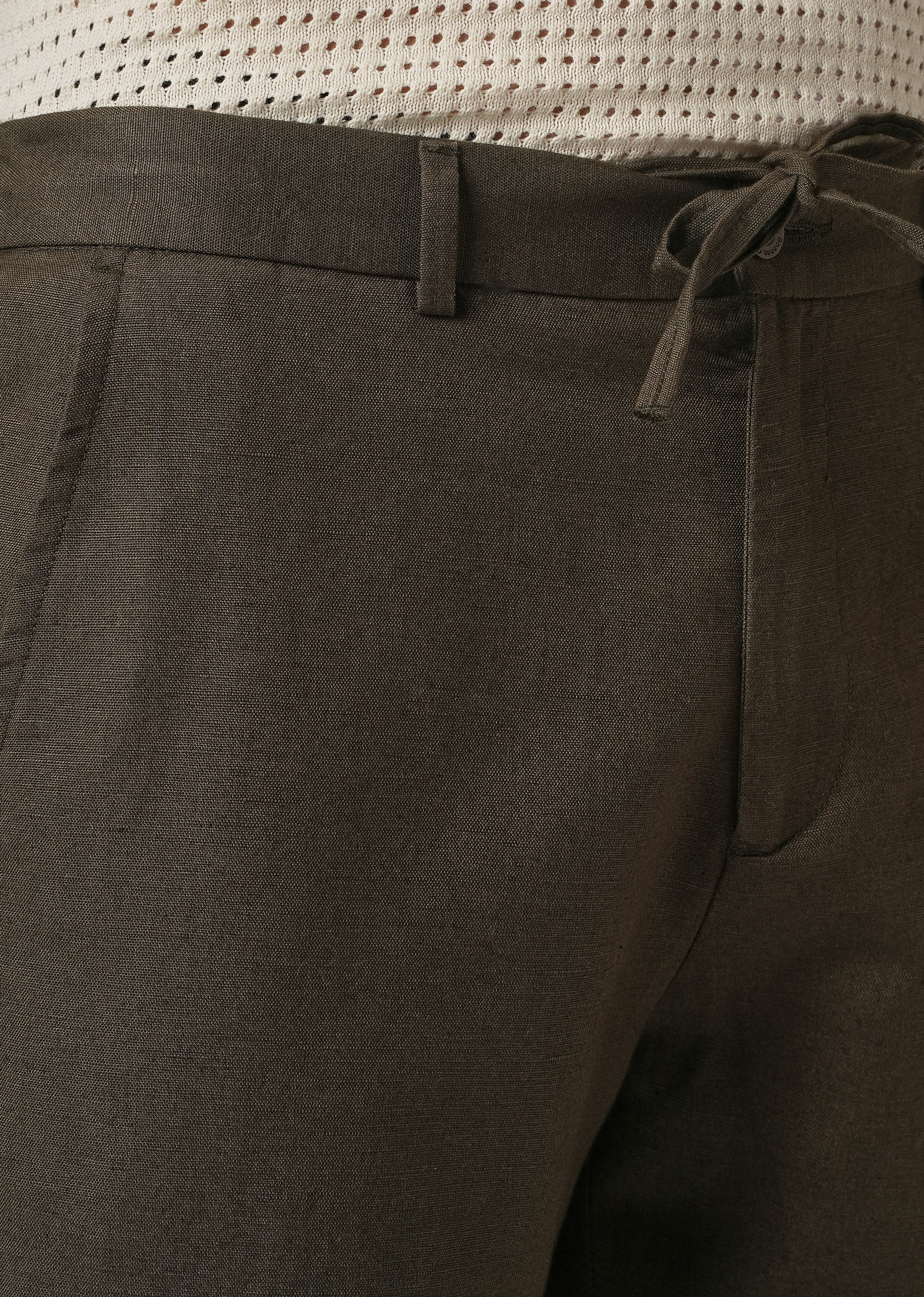 Dark Olive Linen Relaxed Fit Trouser - Image 5