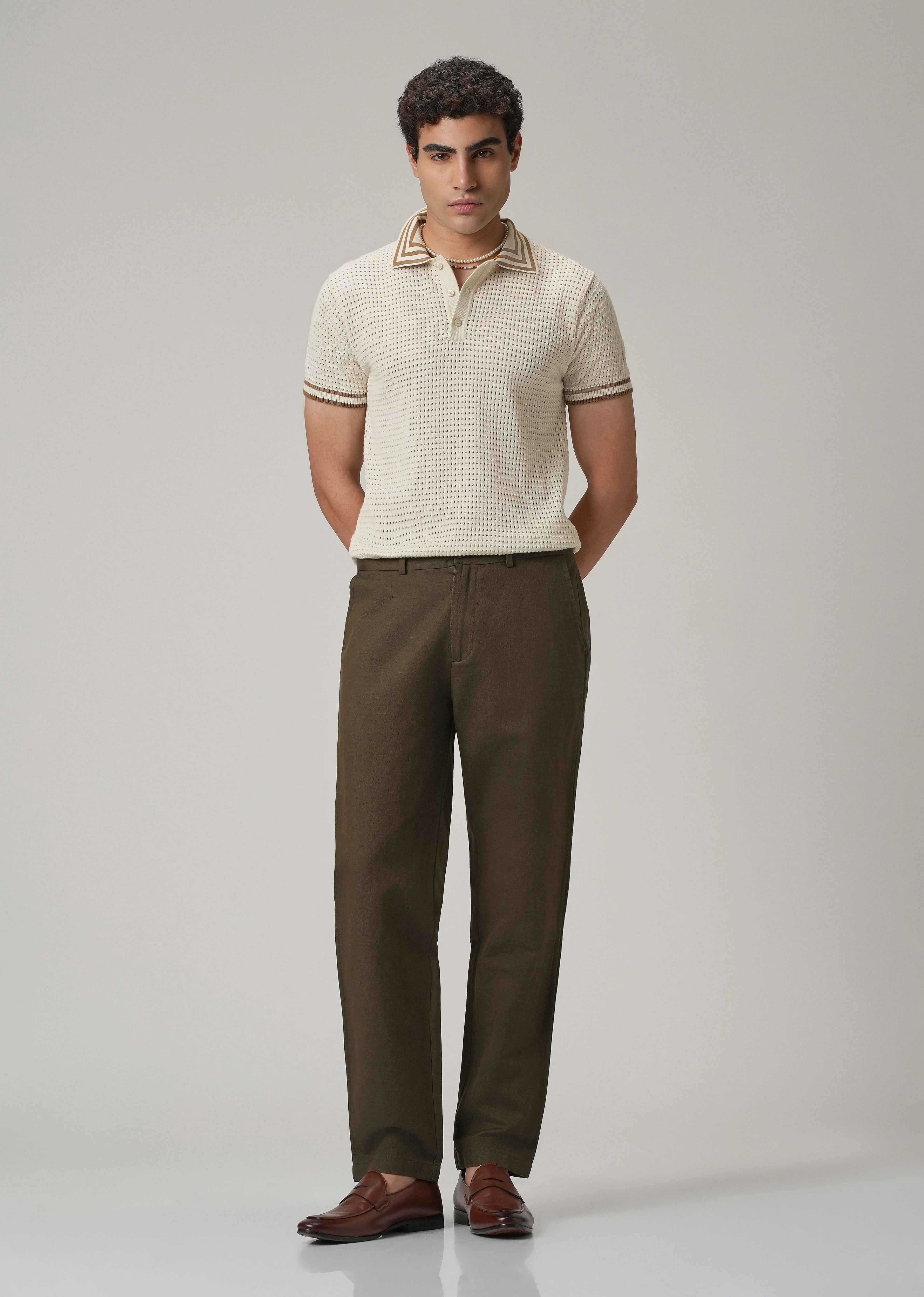 Dark Olive Linen Relaxed Fit Trouser - Image 6