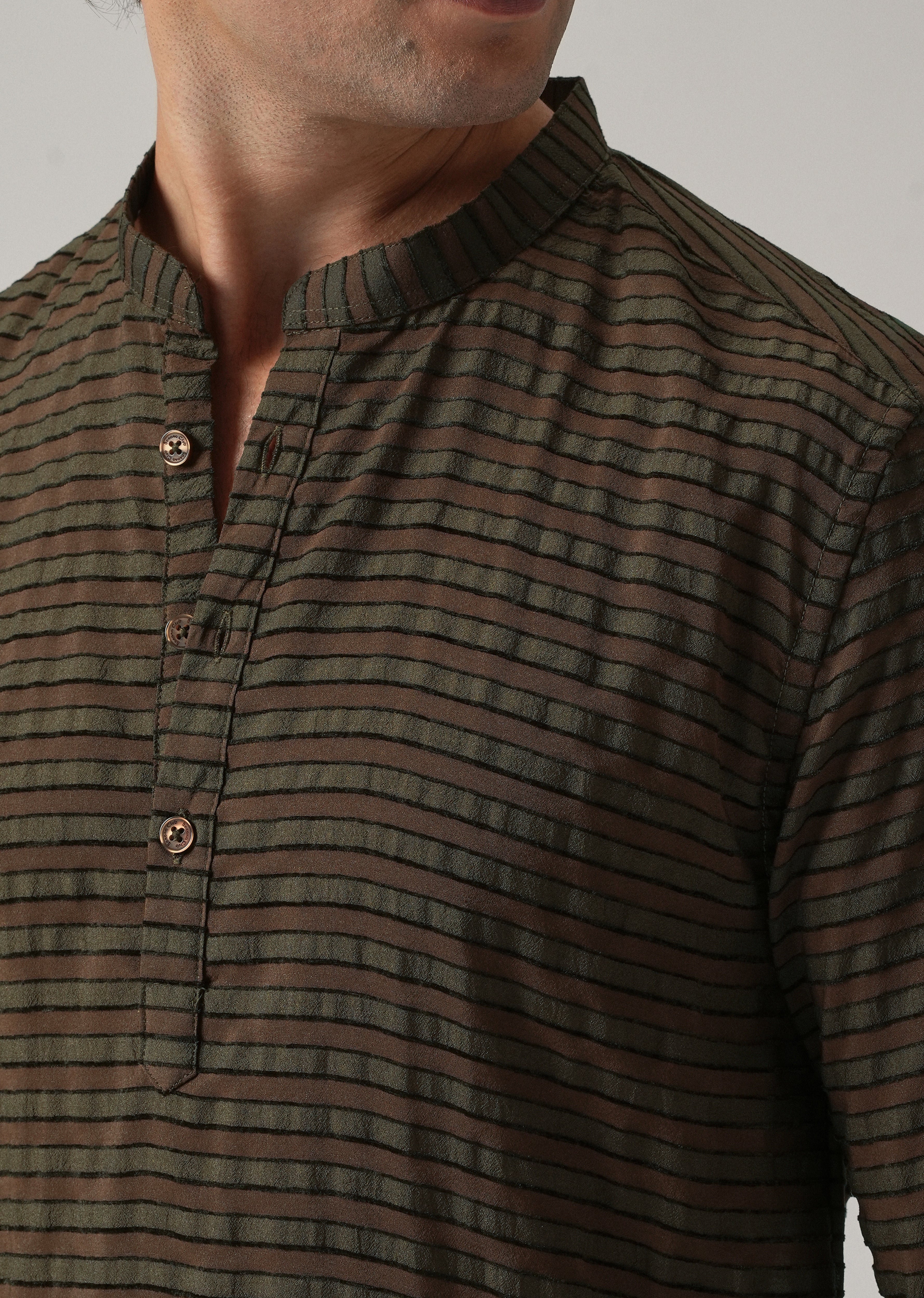 Dark Olive Nylon Pin Stripe Kurta - Image 5
