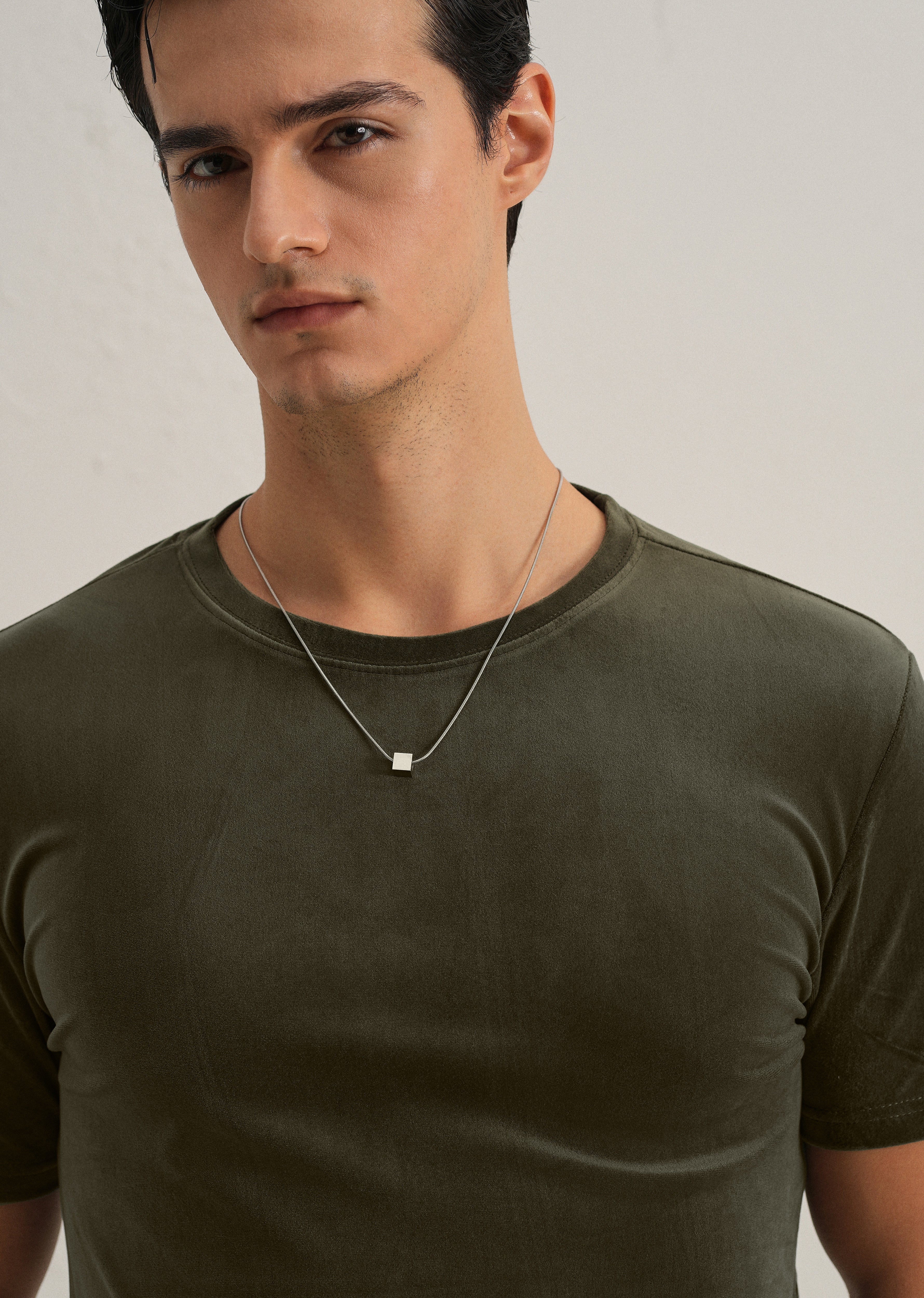 Dark Olive Plain Suede T-shirt - Image 5
