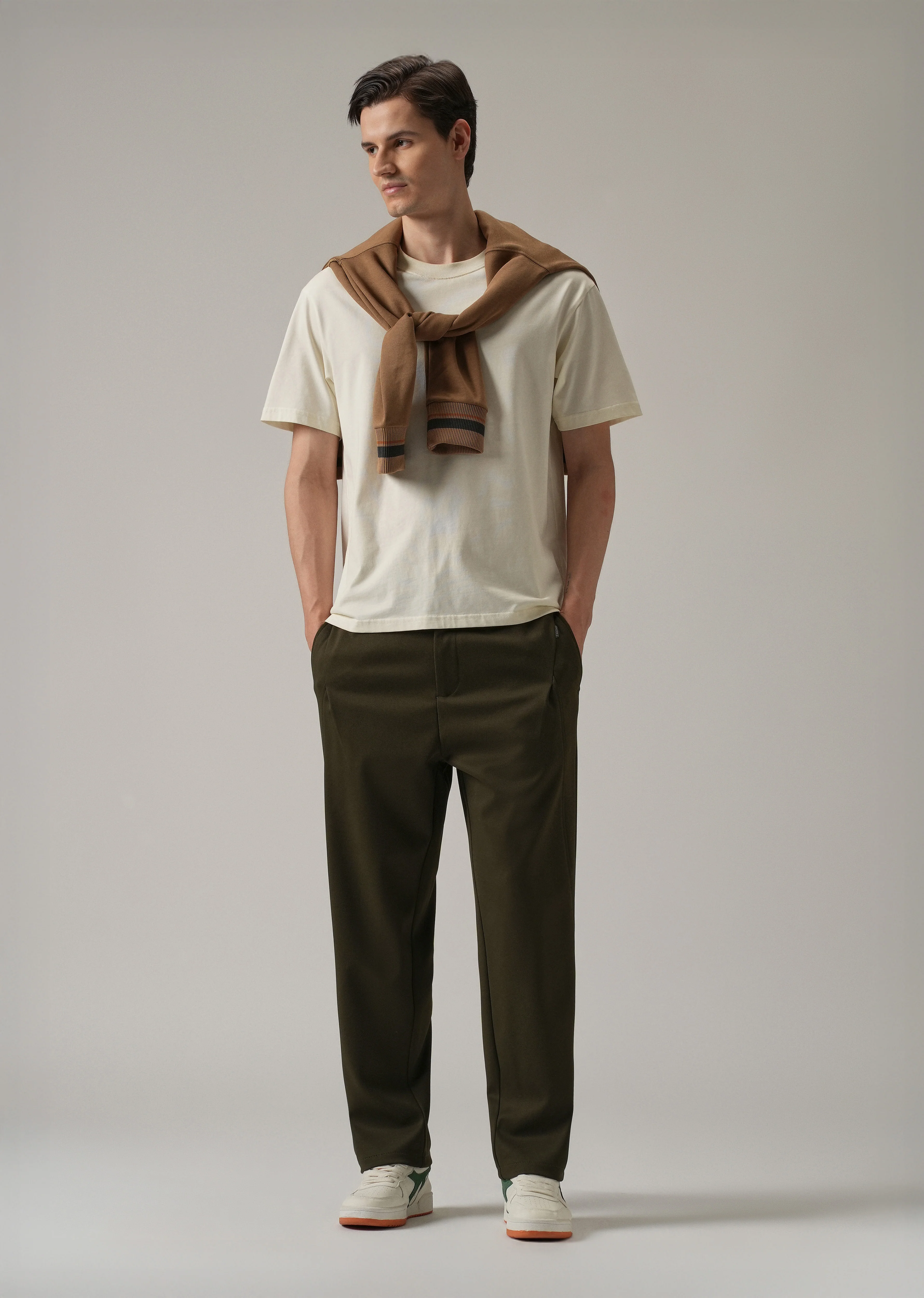 Dark Olive Textured Stretch Pant - Image 6