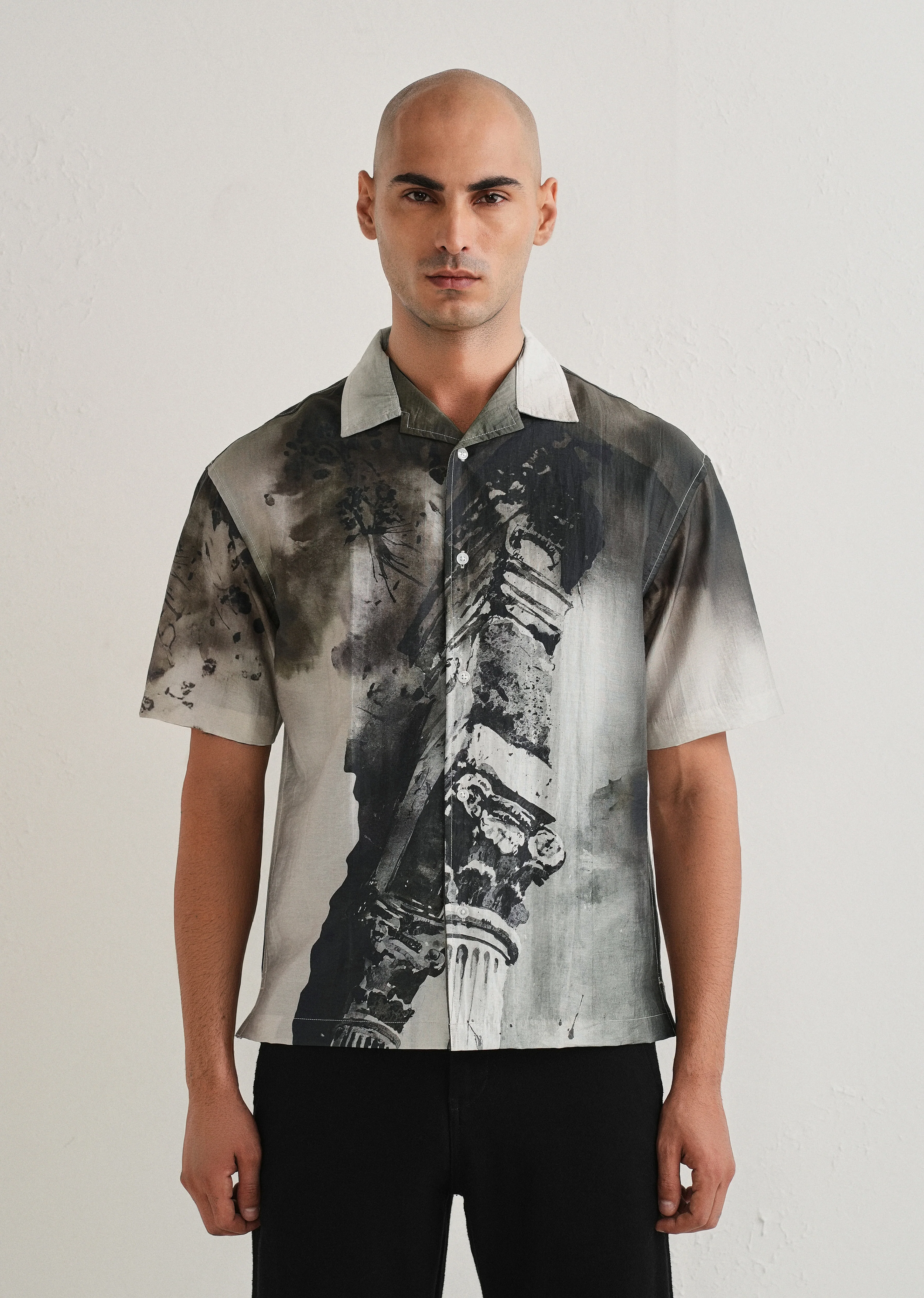 Dark Olive Wash Placement Print Shirt - Image 3